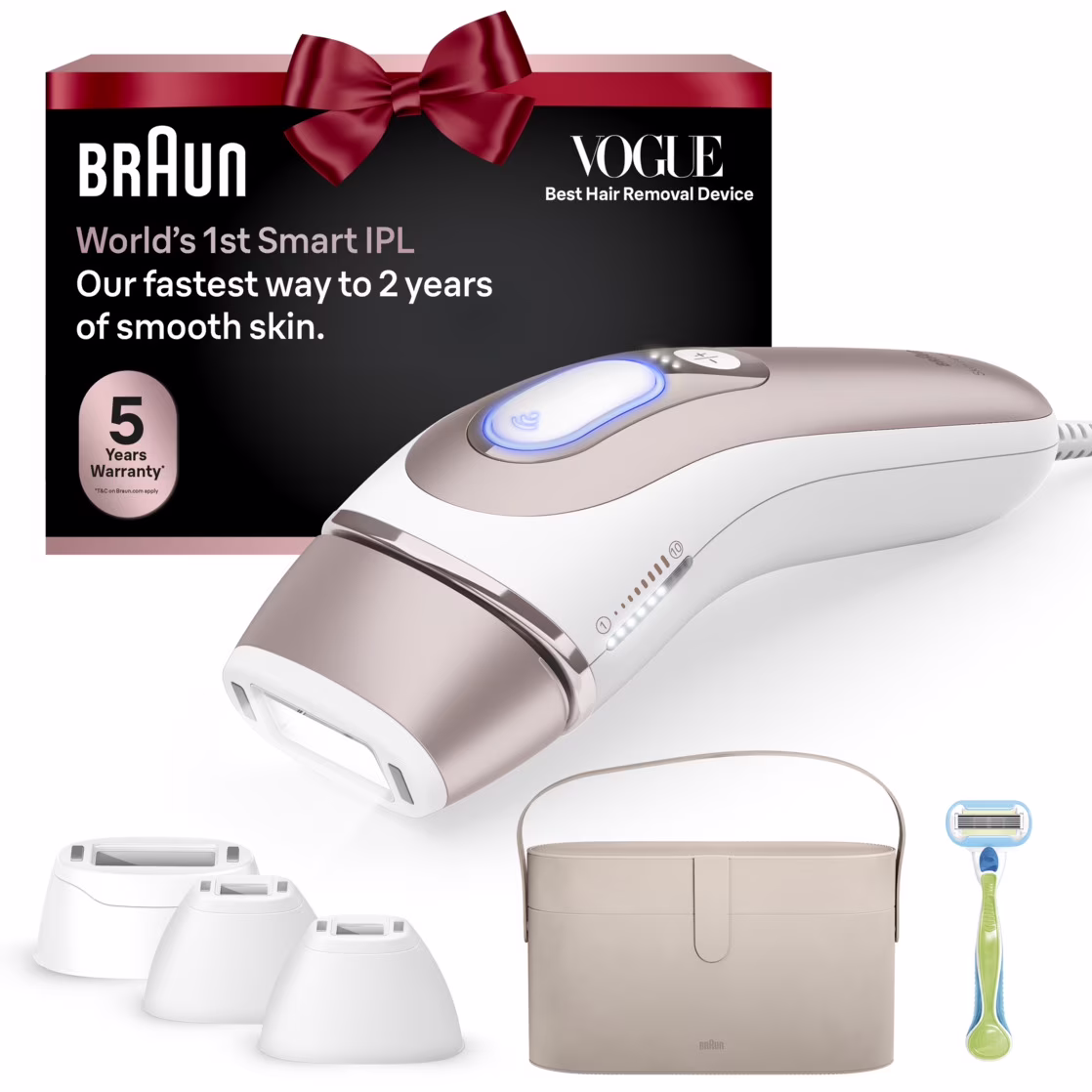 Braun IPL Skin I·expert, at Home Hair Removal, with Free App, Vanity Case, Venus Razor, 4 Smart Heads, Alternative for Laser Hair Removal, PL7387