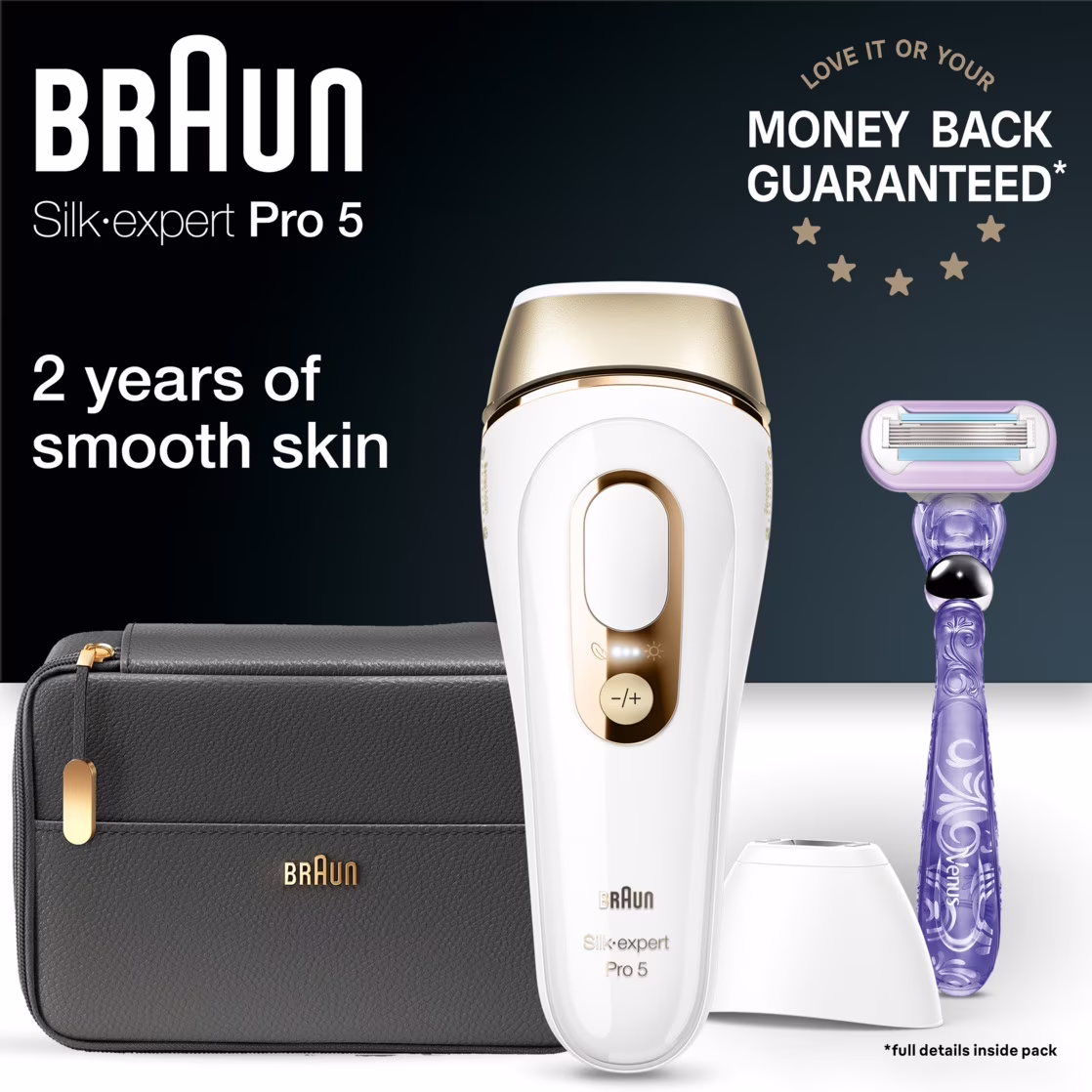 Braun PL5147 Silk Expert Pro5 IPL Hair Removal Device for Women & Men, White-Gold