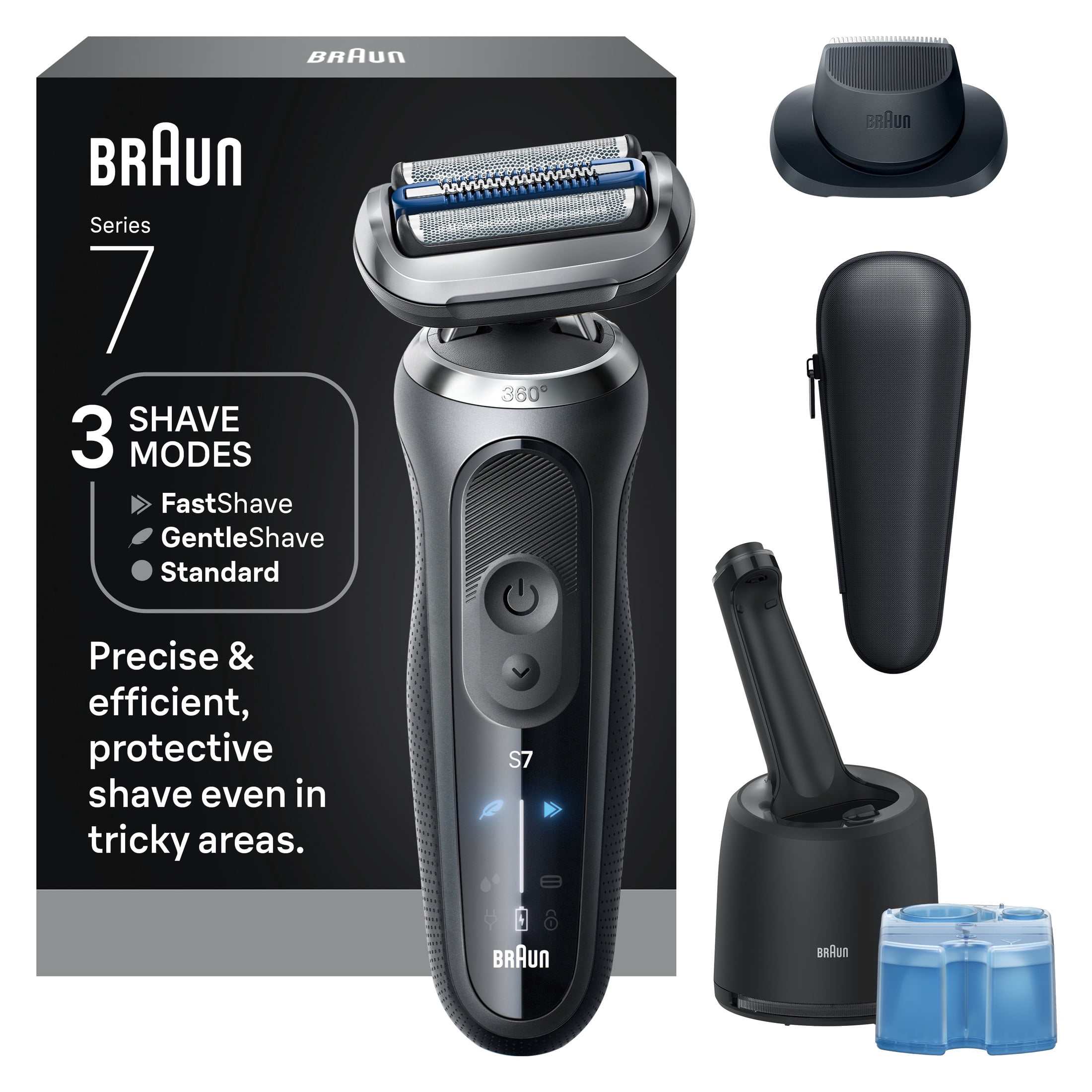 Braun Electric Razor for Men Series 7, Electric Shaver, 4-in-1 Clean & Charge Center, Travel Case, S7 7171cc