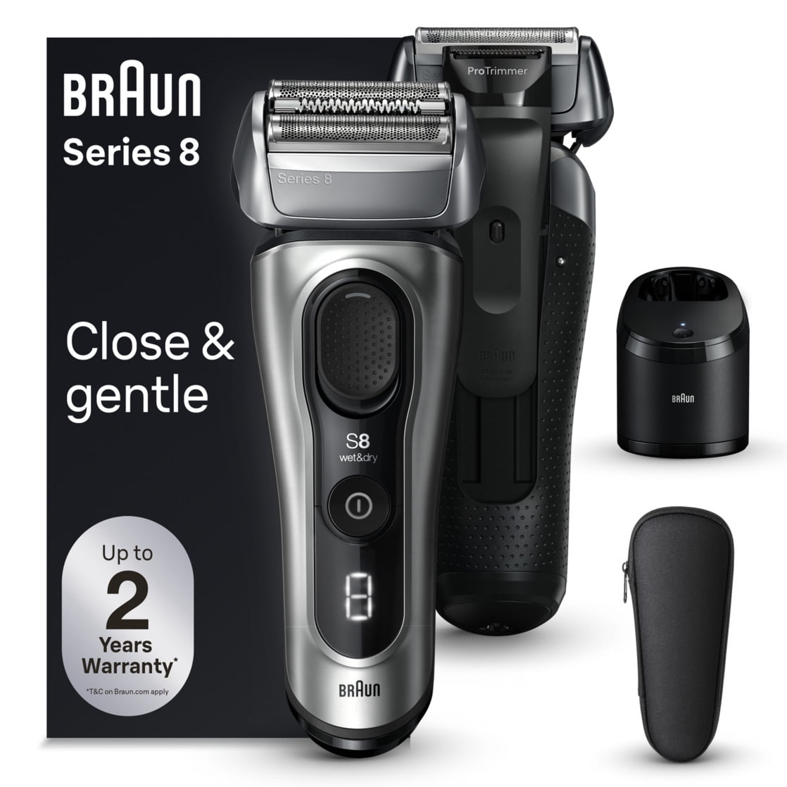 Braun Series 8 Electric Shaver for Men, with 4+1 Shaving Elements & Precision Long Hair Trimmer, 5in1 SmartCare Center, 8567cc Galvano Silver