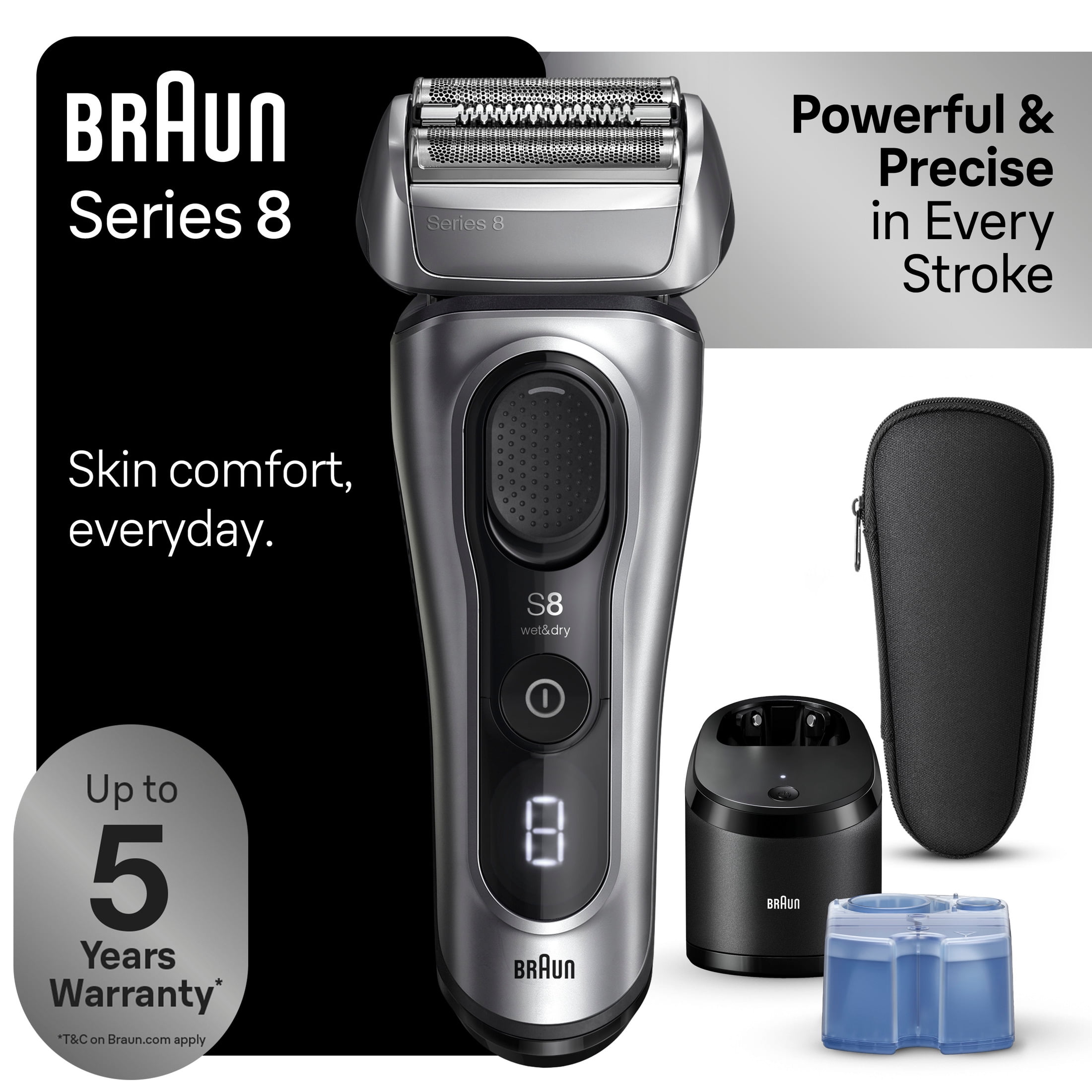 Braun Electric Shaver, Series 8 8567cc Long Hair Trimmer Wet & Dry, Galvano Silver