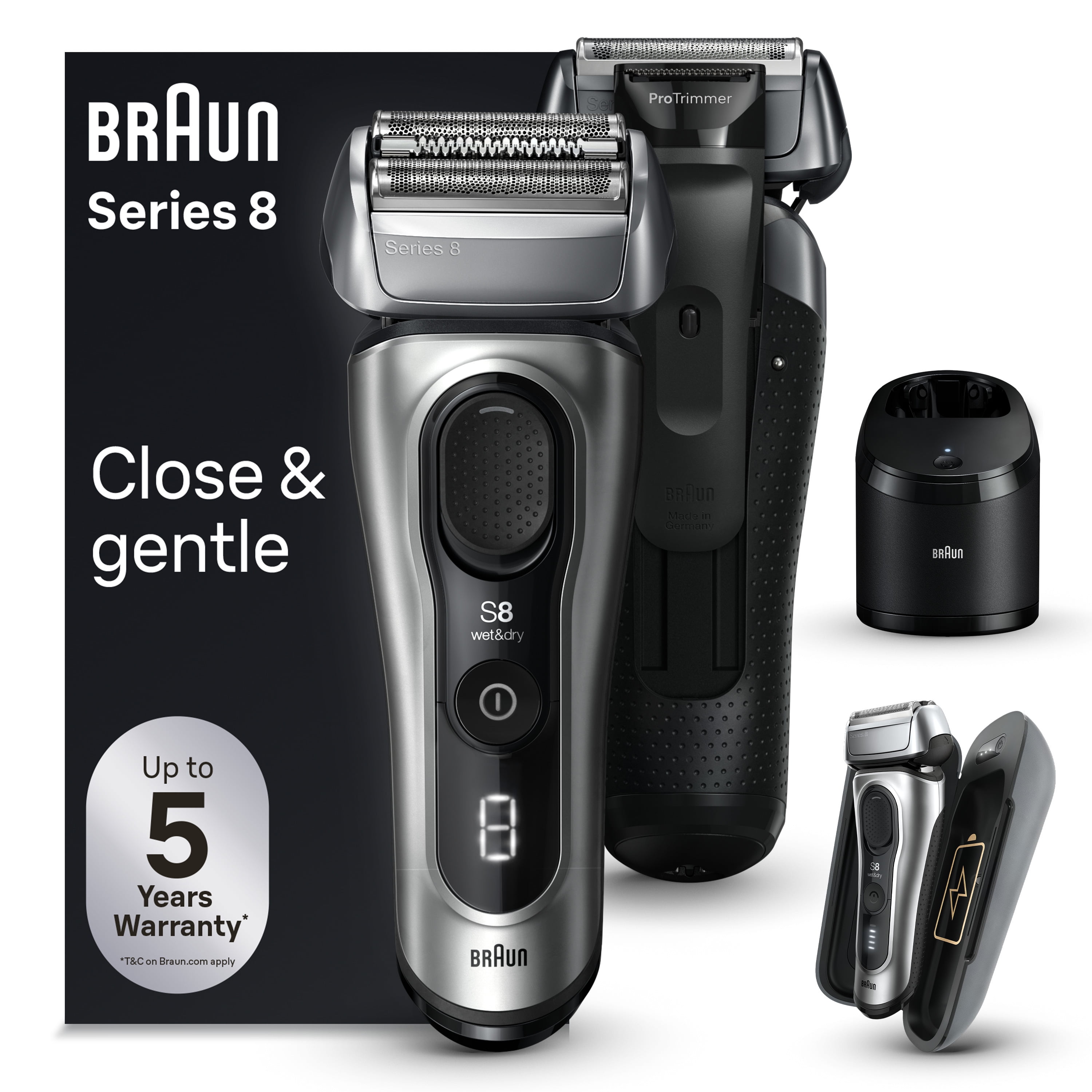 Braun Series 8 Electric Shaver for Men, 5in1 SmartCare Center, Powercase, 8577cc Galvano Silver