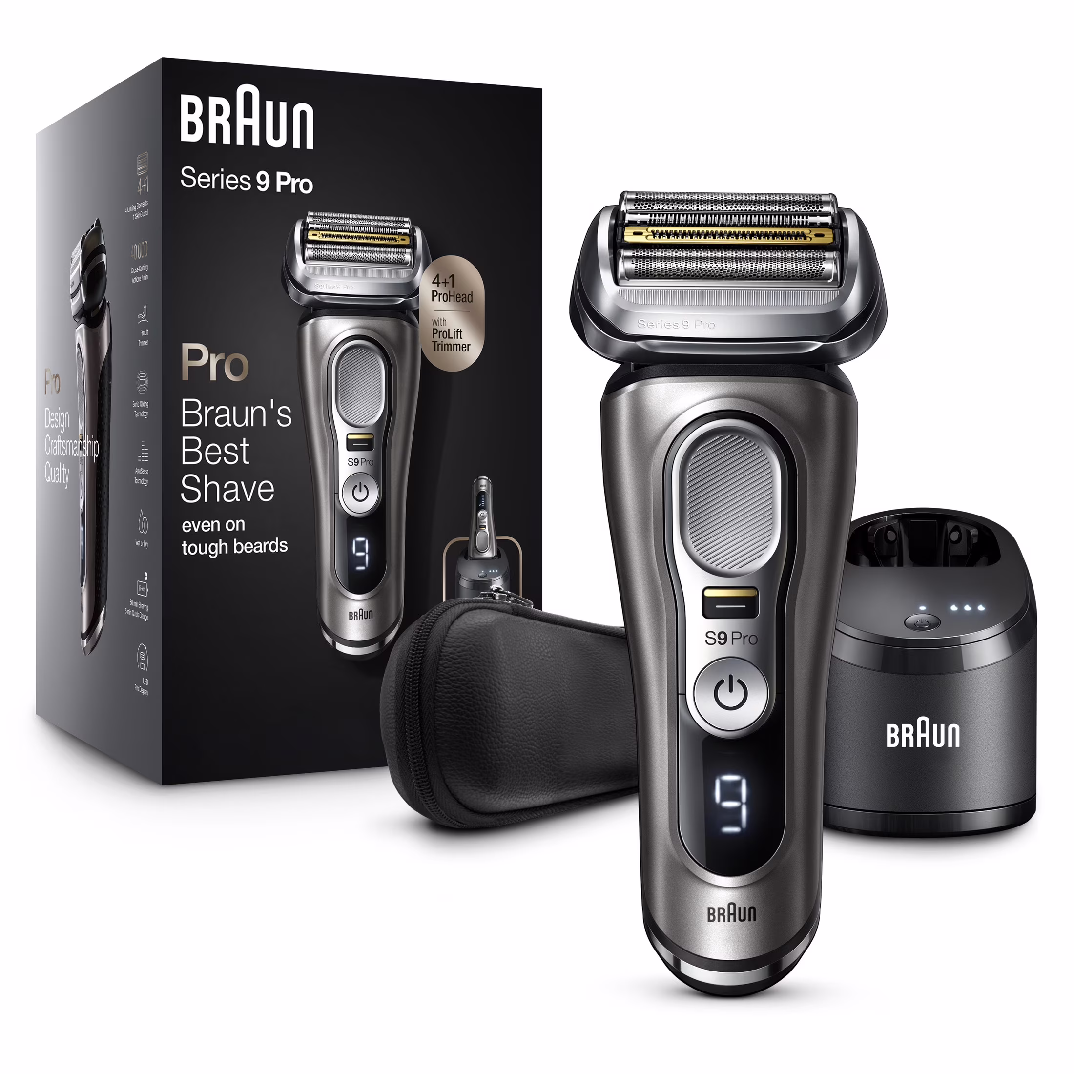 Braun Series 9 Pro Electric Razor for Men with Clean Station, Rechargeable Wet Dry Shaver, 9465cc, Noble Metal
