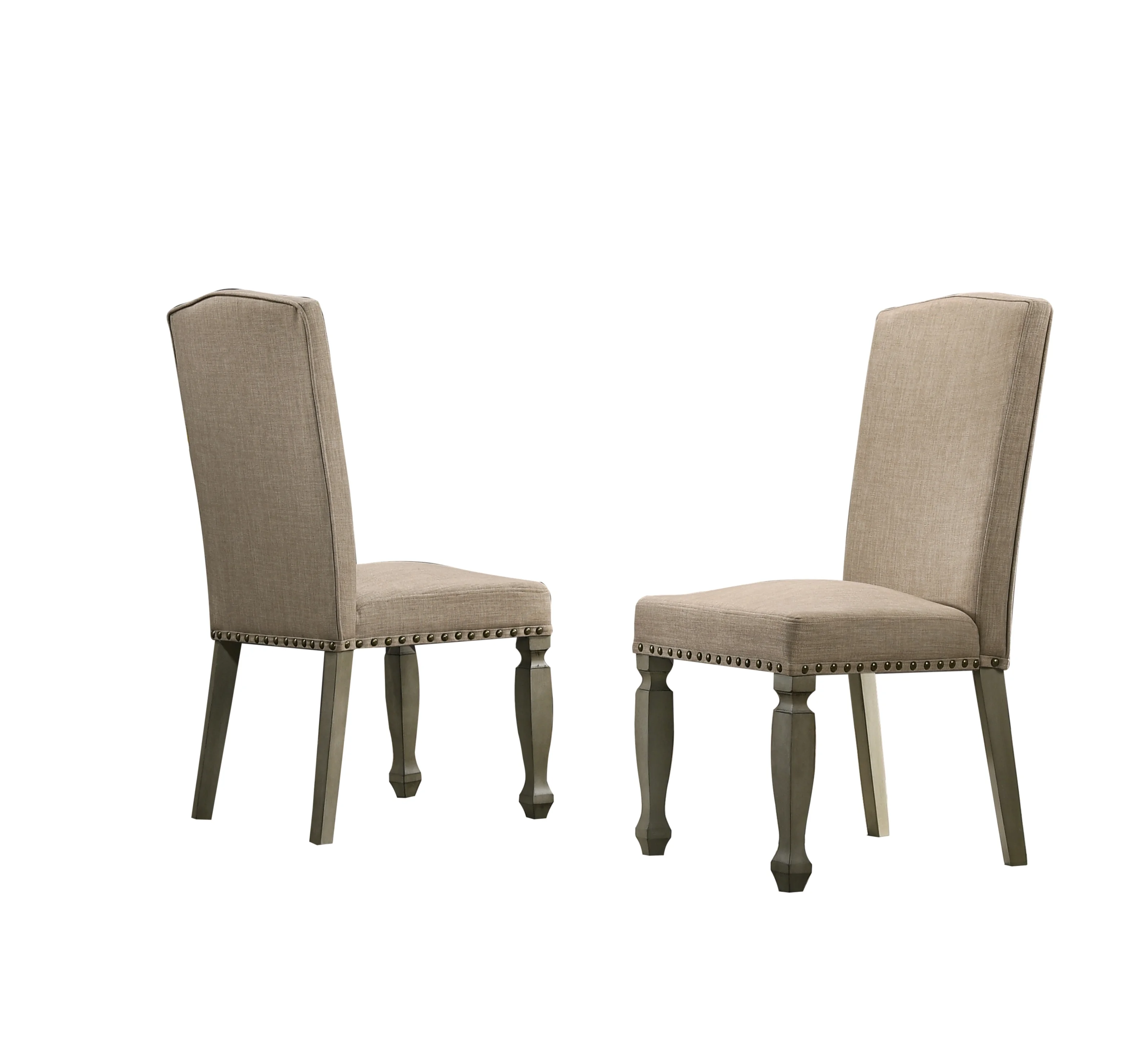 Breda Antique Gray Finish Upholstered Nailhead Dining Chair(Set of 2)