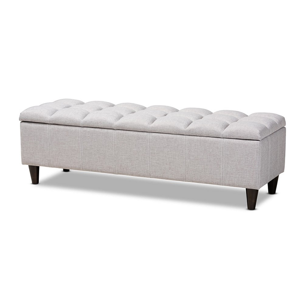 Brette Mid-Century Modern Grayish Beige Fabric Upholstered Wood Storage Bench Ottoman