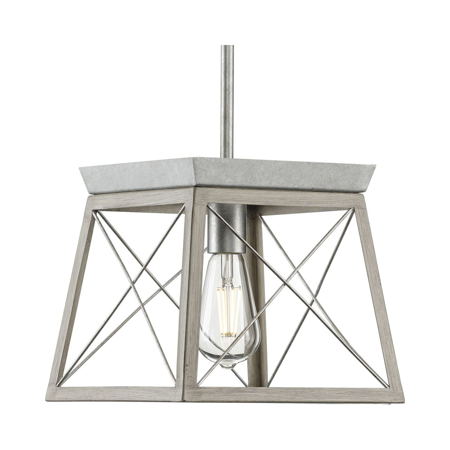 Briarwood Collection One-Light Galvanized and Bleached Oak Farmhouse Style Hanging Mini-Pendant Light