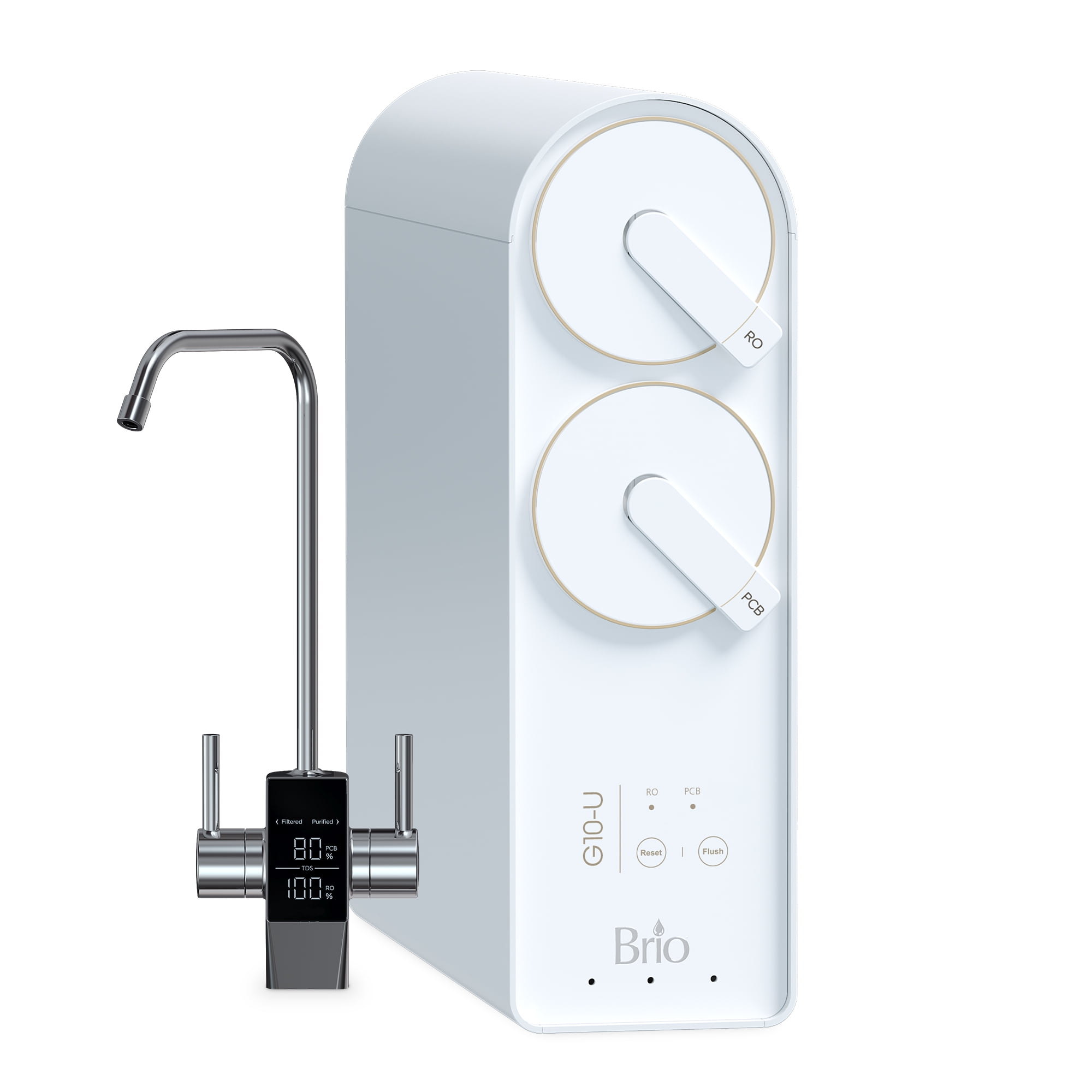 Brio G10-U Reverse Osmosis Water Filtration System with Smart Faucet, 500 GPD, 2:1 Pure to Drain, 4-in-2 Filtration