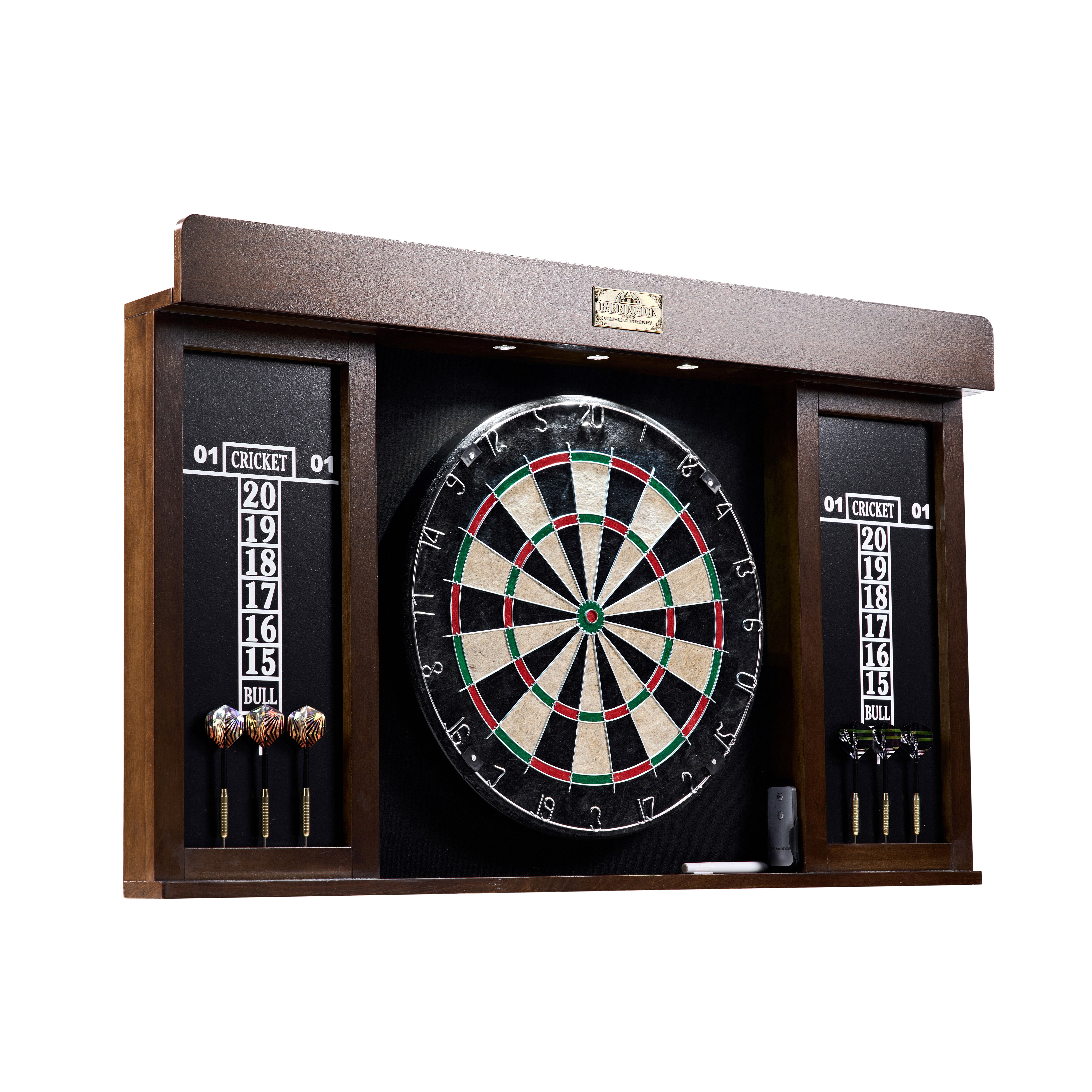 Bristle Dartboard Cabinet Set, LED Lights, Official Size Dart Board, by Barrington Billiards