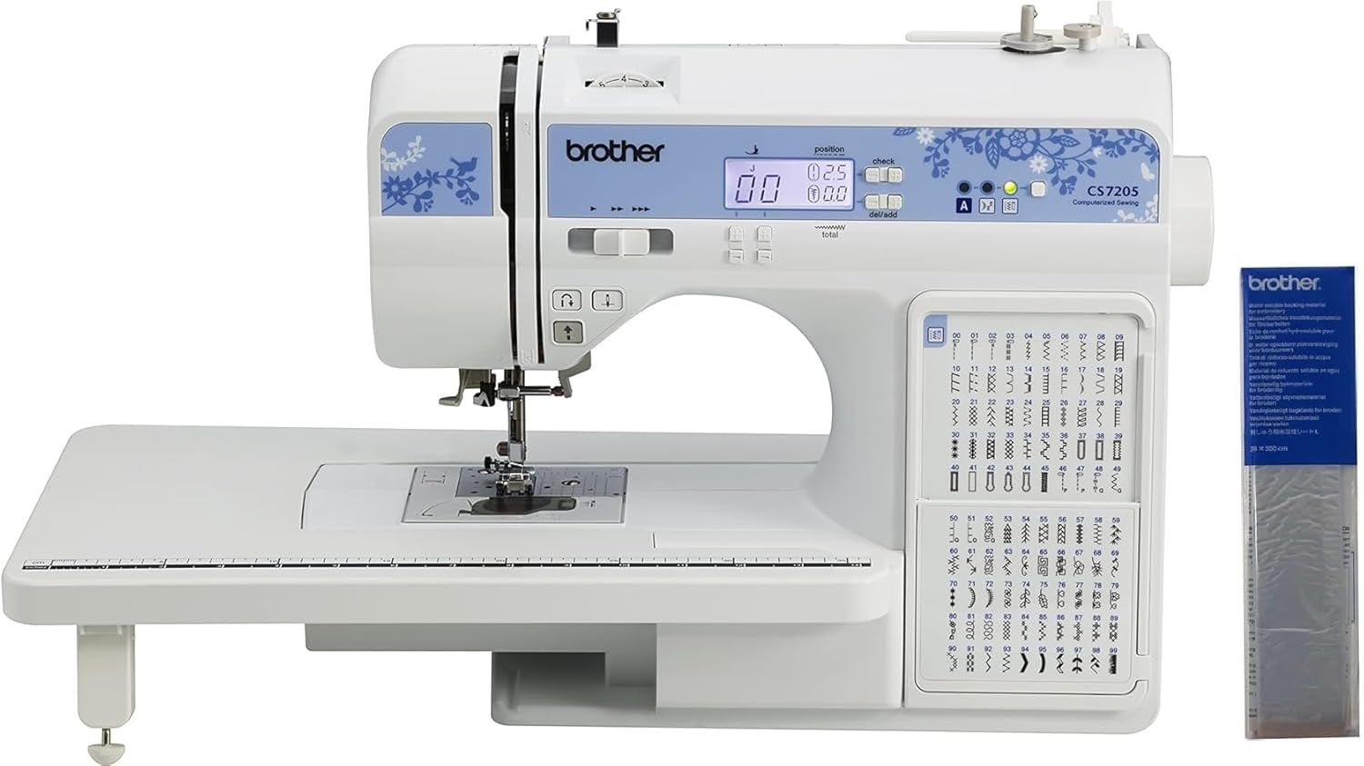 Brother CS7205 Computerized Sewing Machine with Wide Table, 150 Built-in Stitches, SA520 Water Soluble Stabilizer Included