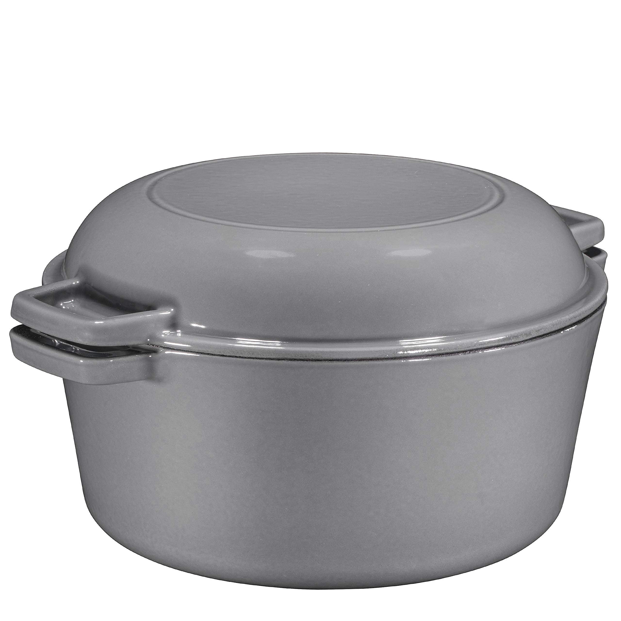 Bruntmor 2-in-1 Enamel Cast Iron Dutch Oven and Skillet - 5 Quart - Grey - Dutch Ovens - Cast Iron Cookware Clearance - Ceramic Dutch Ovens - Lodge Dutch Ovens - Enamel Dutch Ovens