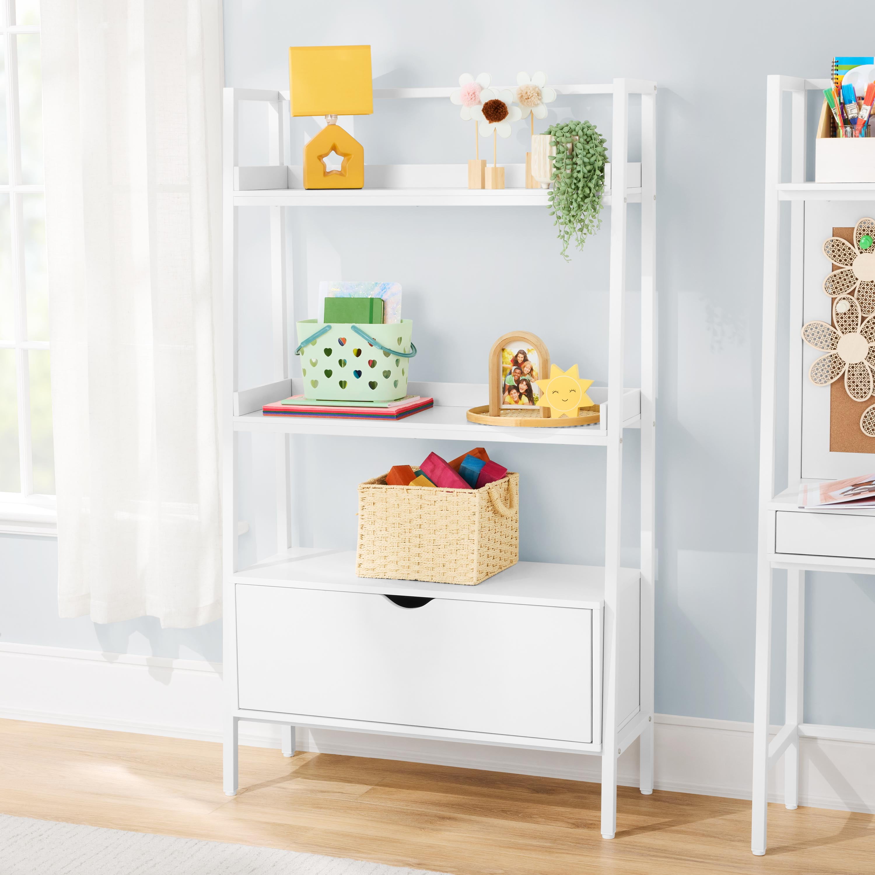 BYO Kids Ladder Bookcase with Drawer, White