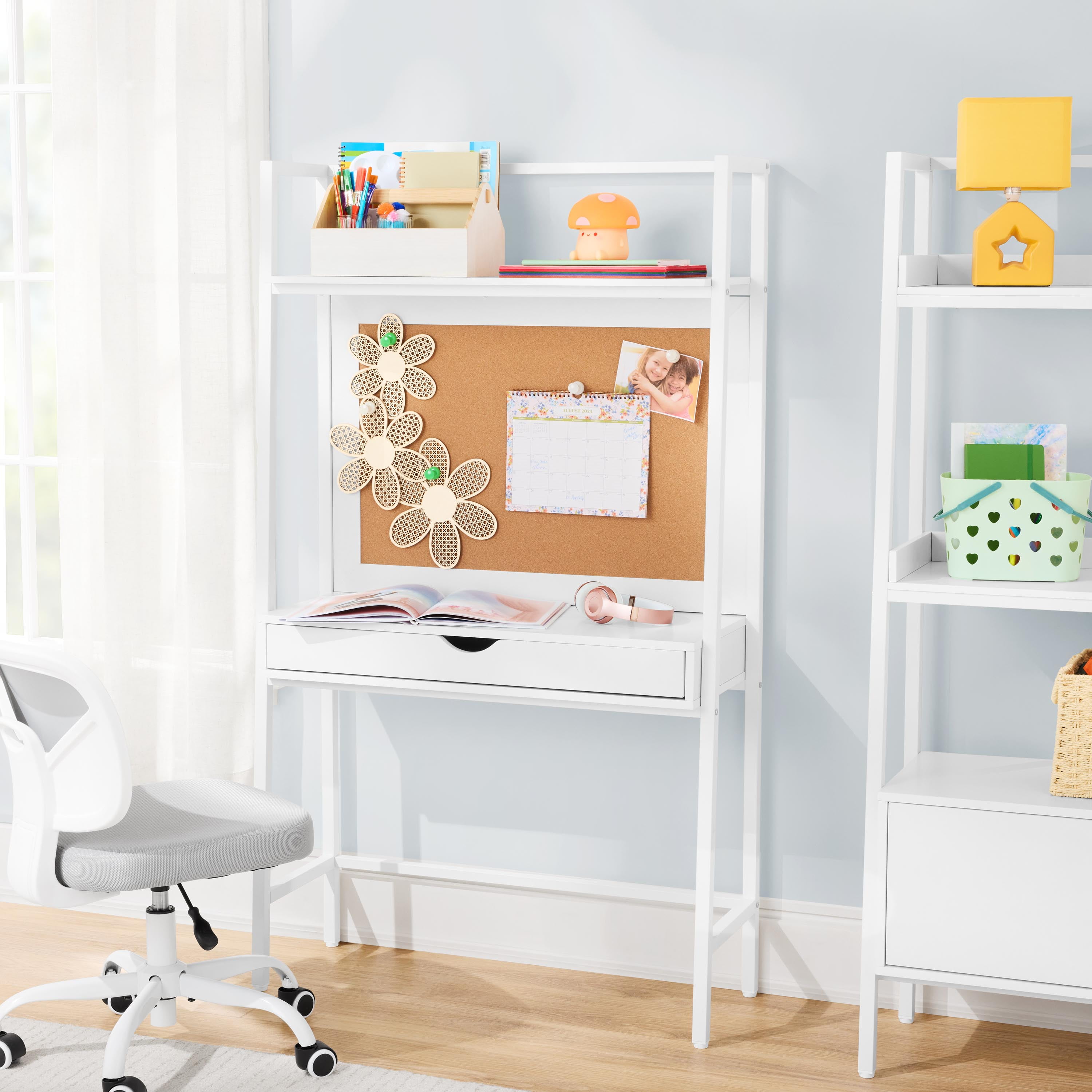 BYO Kids Ladder Desk with Bulletin Board, White