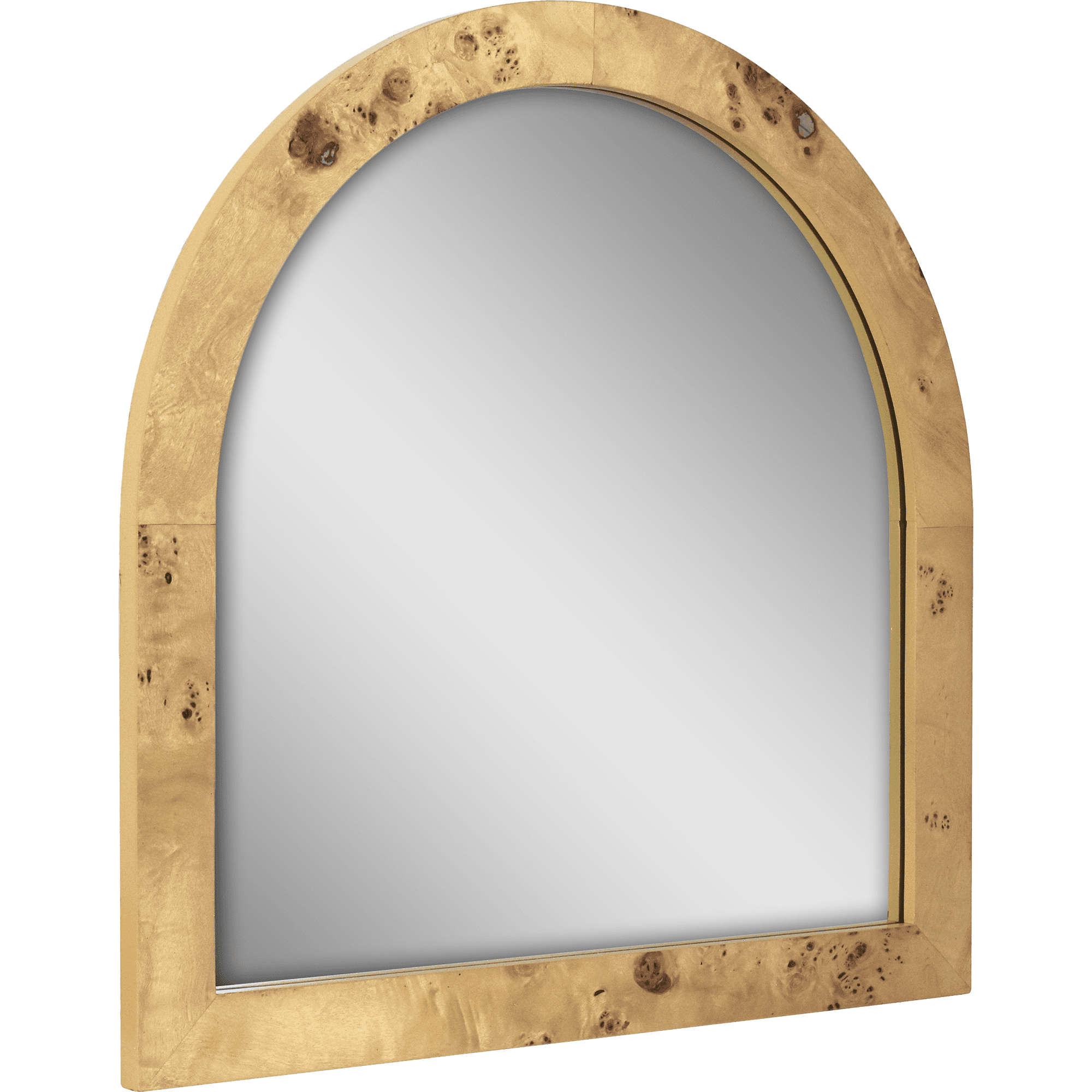 Beautiful Burlwood Arched Boho Vanity Decorative Mirror by Drew Barrymore, 22" Burlwood Bathroom Vanity Mirror for Wall, Bedroom and Entryway