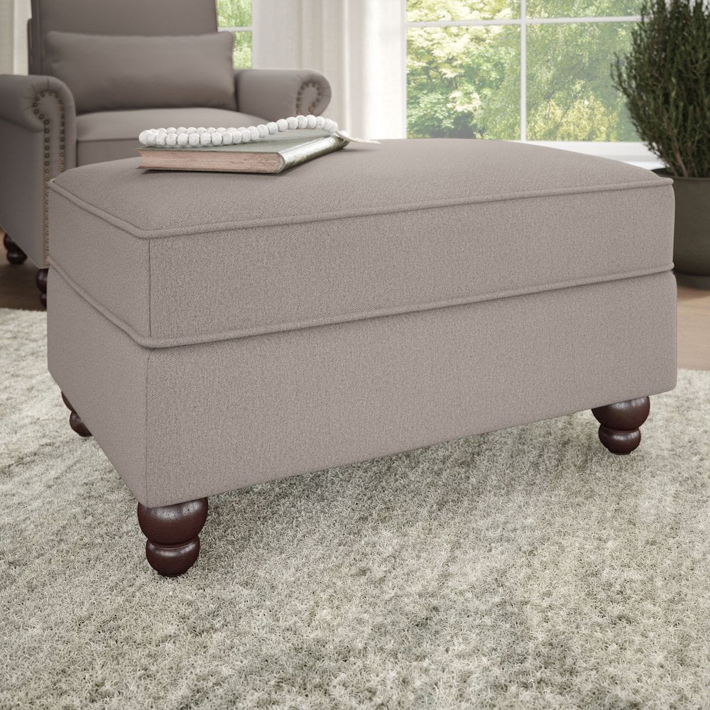 Bush Furniture Coventry Storage Ottoman in Beige Herringbone