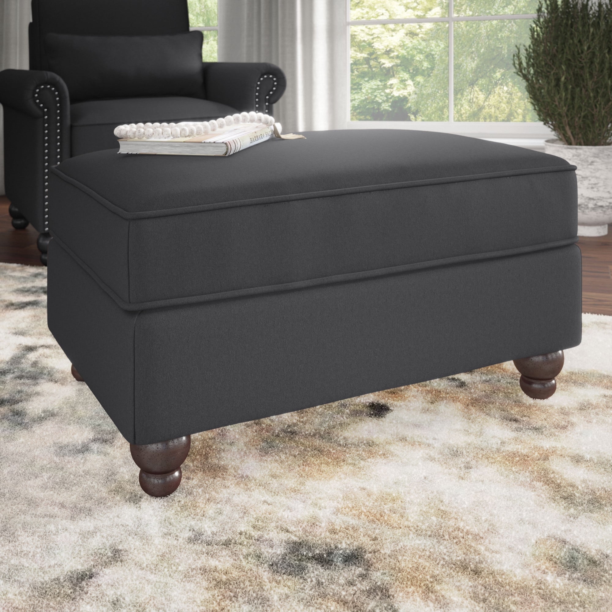Bush Furniture Coventry Storage Ottoman in Charcoal Gray Herringbone