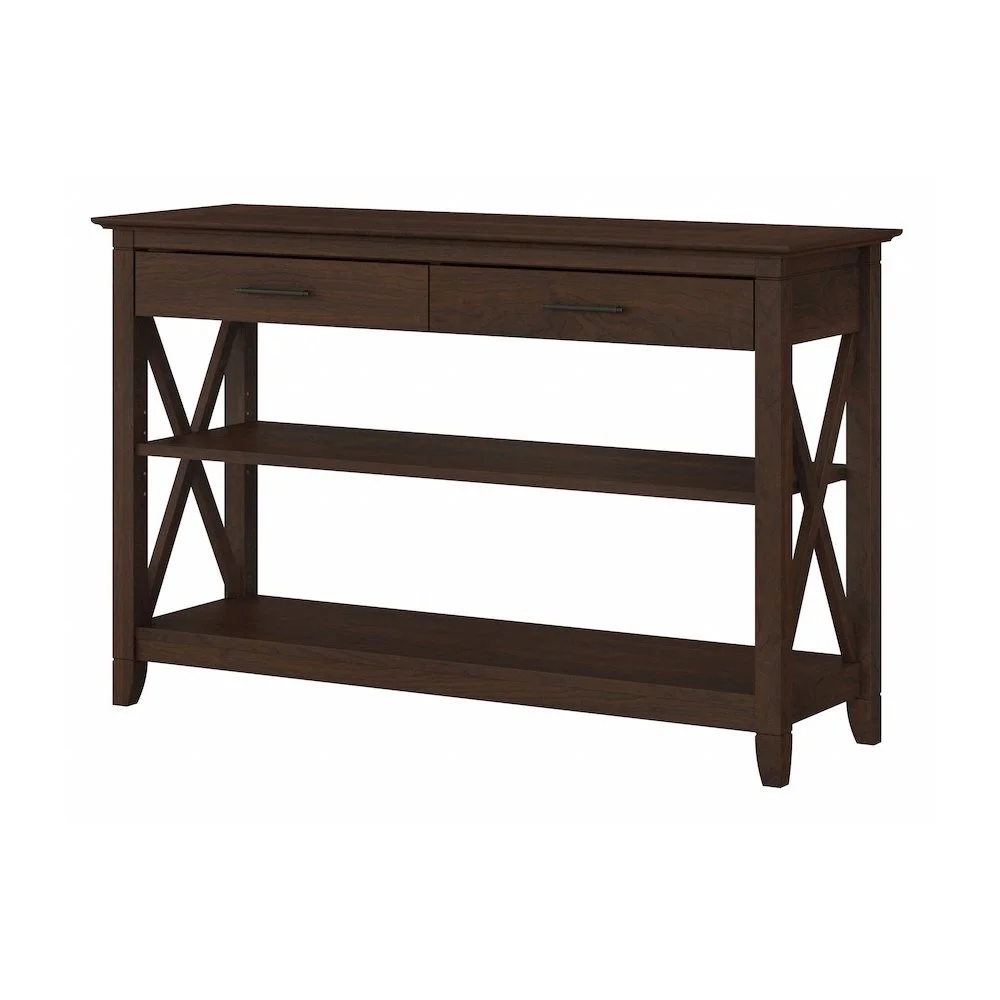 Bush Furniture Key West Console Table with Drawers and Shelves in Bing Cherry