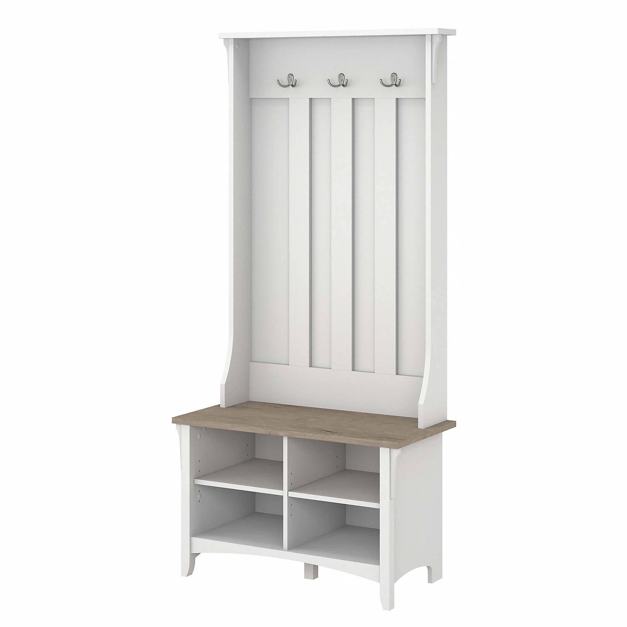 Bush Furniture Salinas Hall Tree with Storage Bench, Shiplap Gray & White