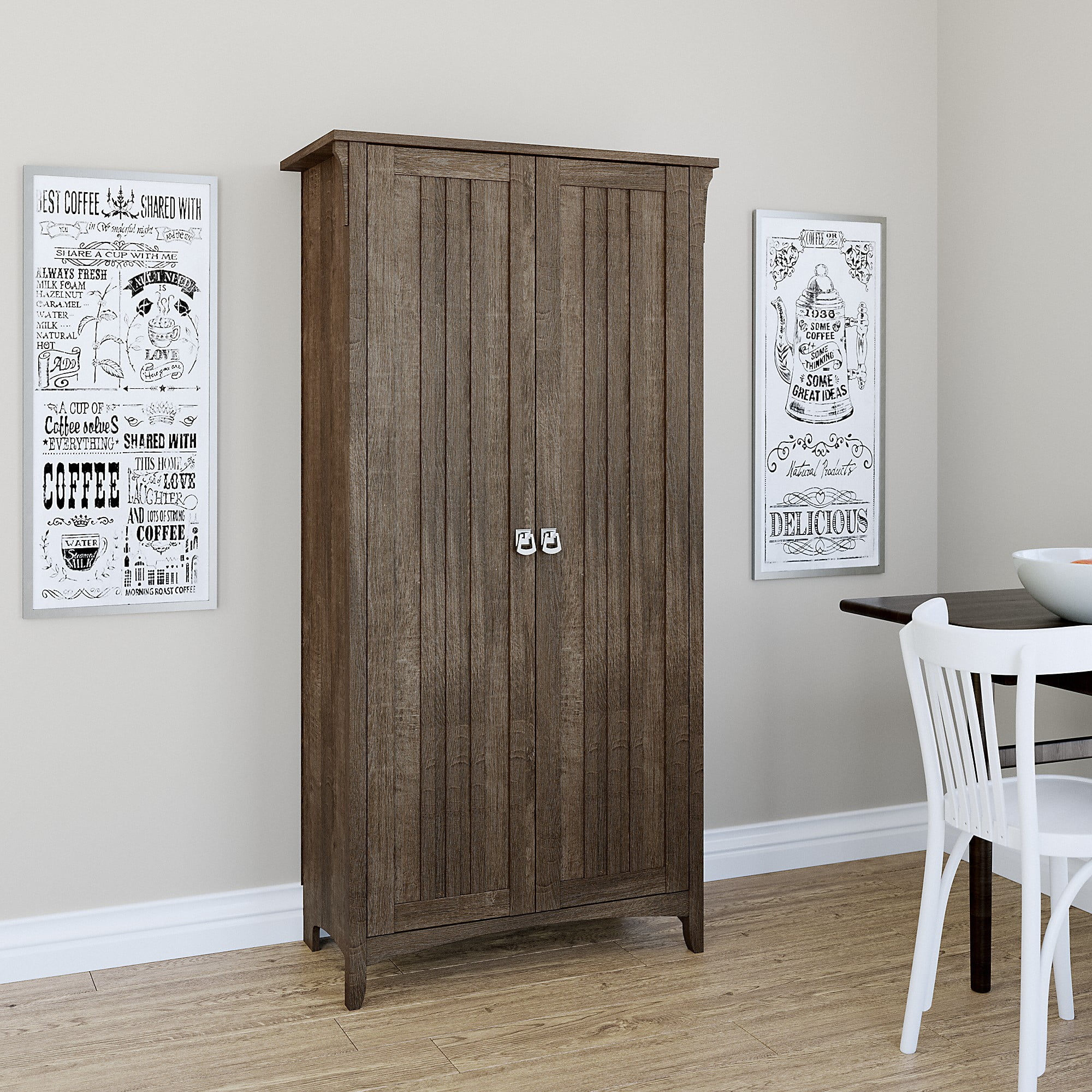 Bush Furniture Salinas Kitchen Pantry Cabinet with Doors, Ash Brown