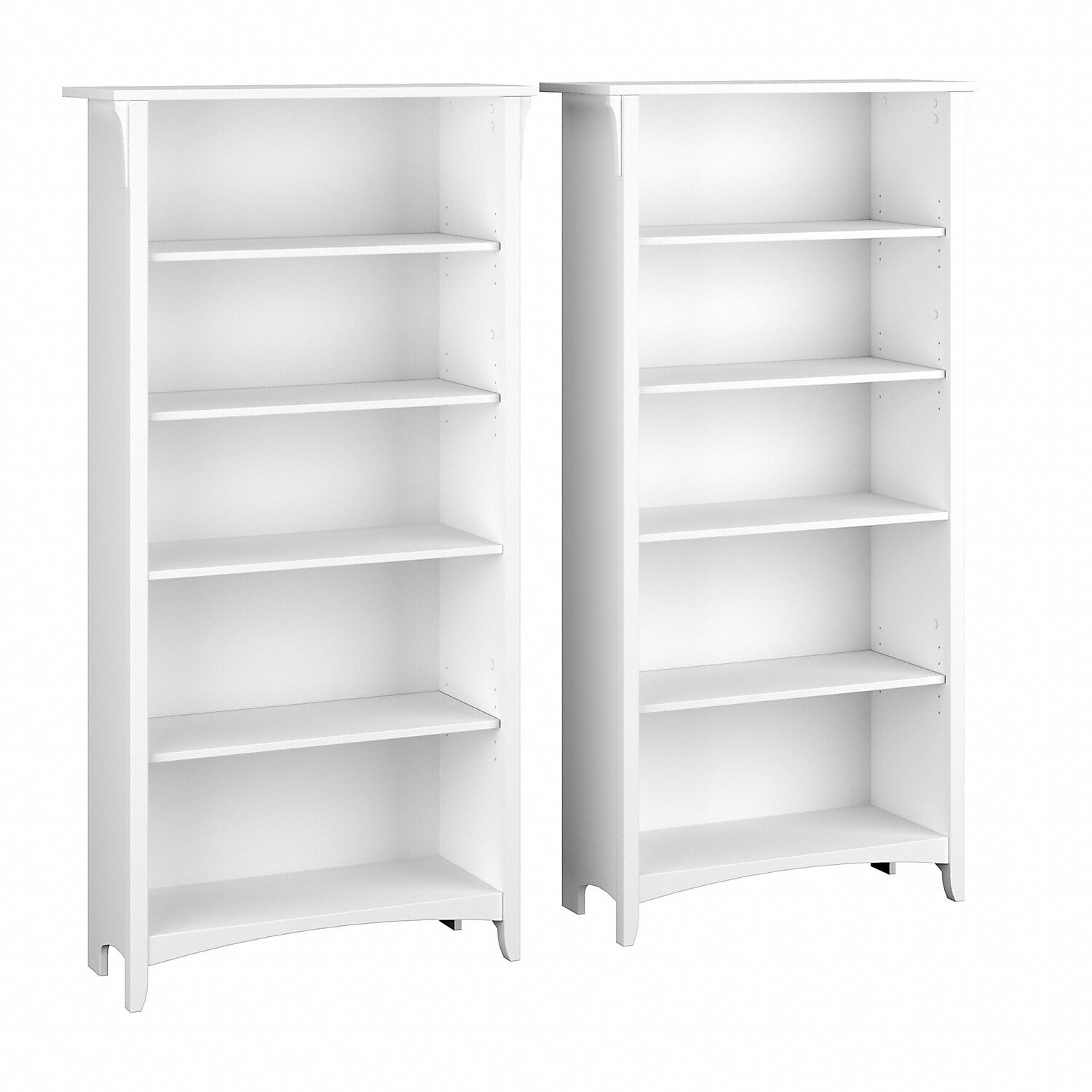 Bush Furniture Salinas Tall 5 Shelf Bookcase, Set of 2, Pure White & Shiplap Gray