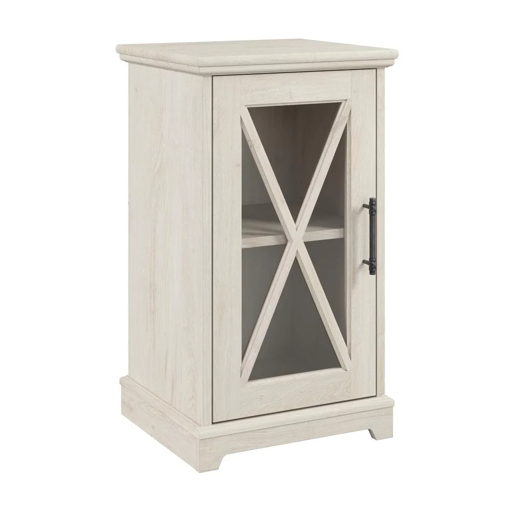 Bush Furniture Small Farmhouse End Table with Storage in Linen White Oak
