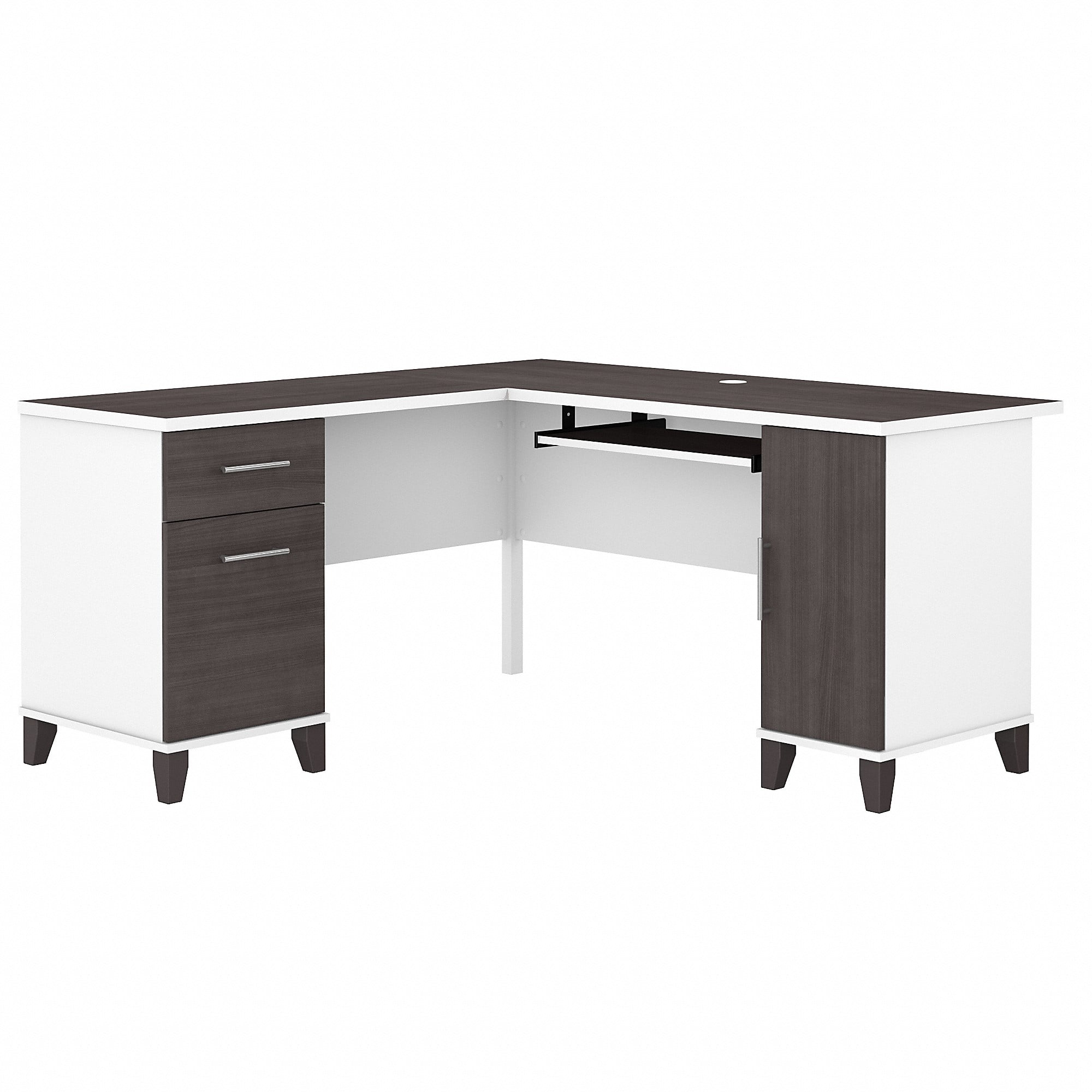 Bush Furniture Somerset 60" L Shaped Desk with Storage, Storm Gray & White