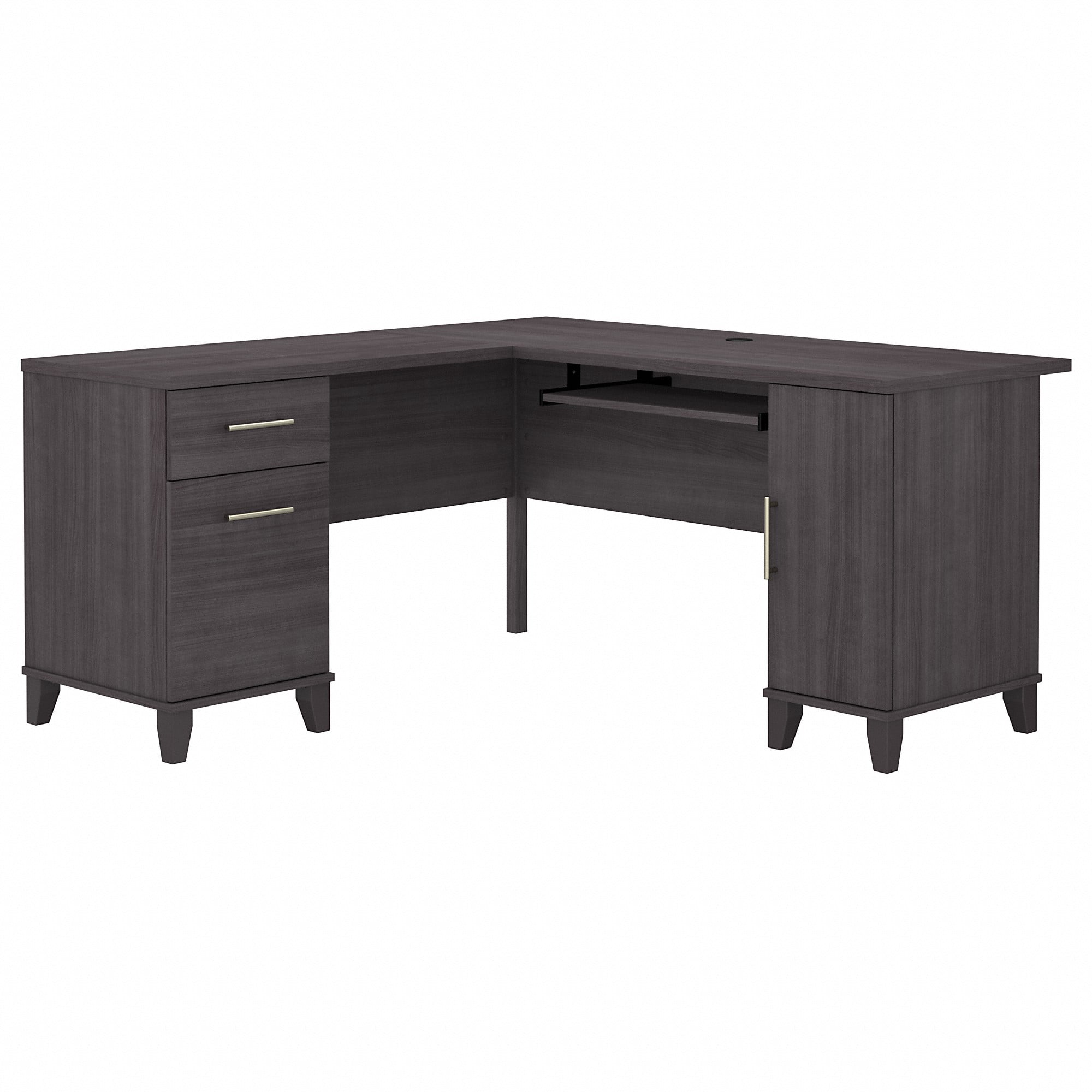 Bush Furniture Somerset 60" L Shaped Desk with Storage, Storm Gray