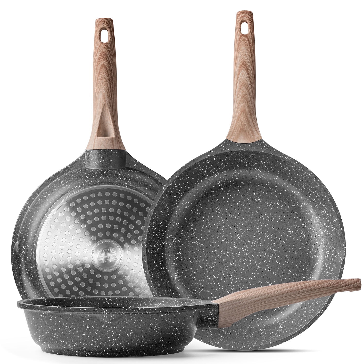 Caannasweis 3 Pieces Nonstick Frying Pan Set Granite Frying Pans and Skillets Aluminum Pan Set Kitchen Cooking Pans