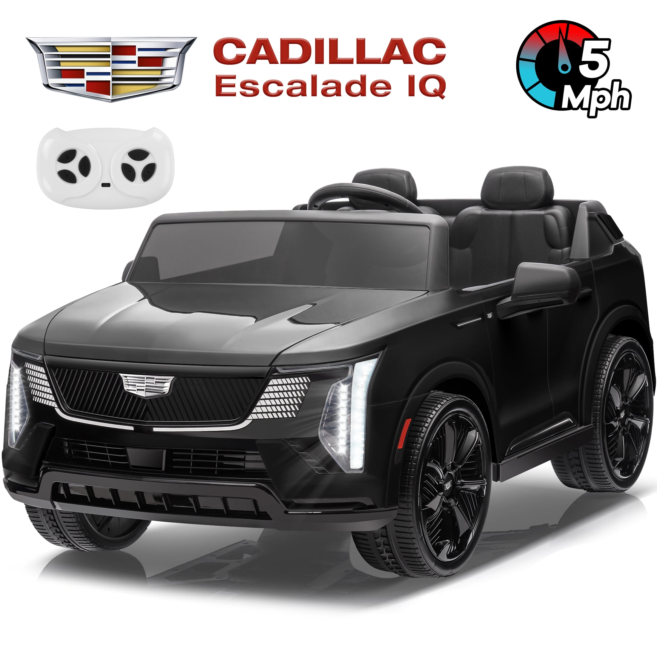 24V 2 Seater Ride on Cars, Licensed Cadillac Escalade IQ Powered Ride on Toys Truck with Remote Control, 4 Wheels Spring Suspension, LED Light, Electric Cars for Kids Ages 3-8 Gifts, Black