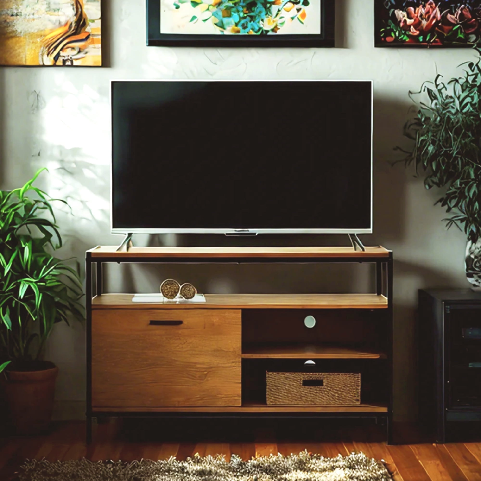 Caffoz Wood TV Media Stand with Sliding Barn Door for TVs up to 50"