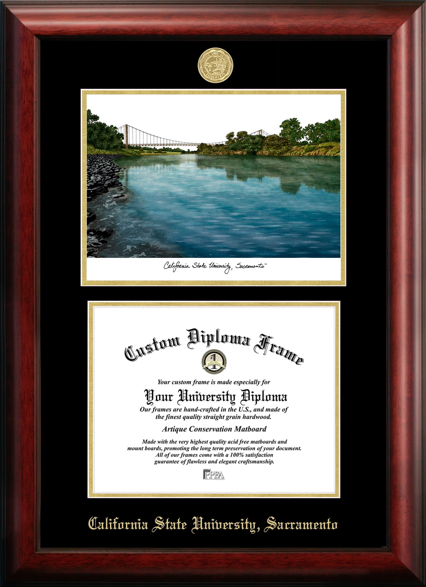 California State Sacramento University 8.5" x 11" Gold Embossed Diploma Frame with Campus Images Lithograph