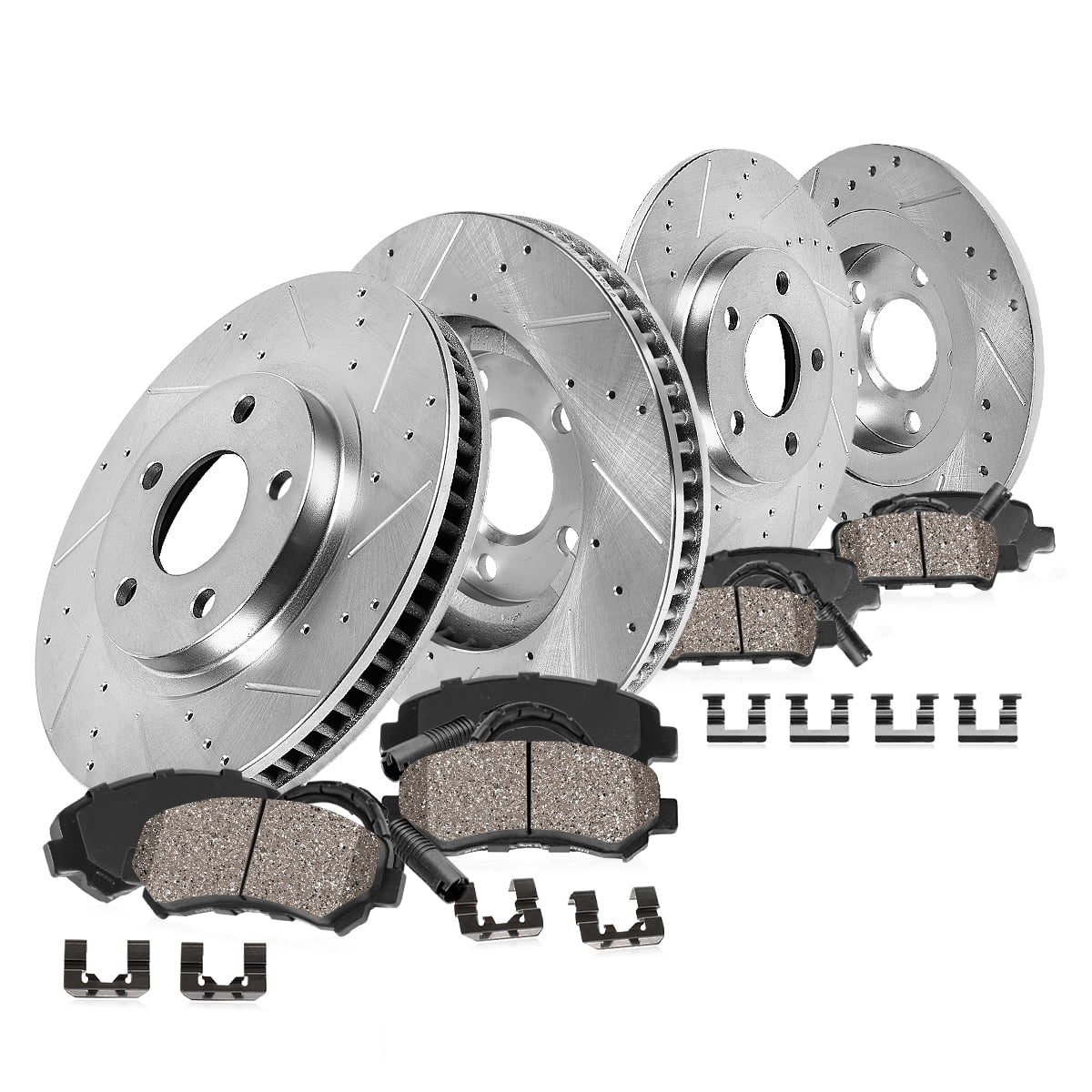 Callahan Brake Parts Brake Kit for Cadillac Seville 1998-2002 Front and Rear Drilled and Slotted Brake Rotors with Ceramic Brake Pads EBYK045436