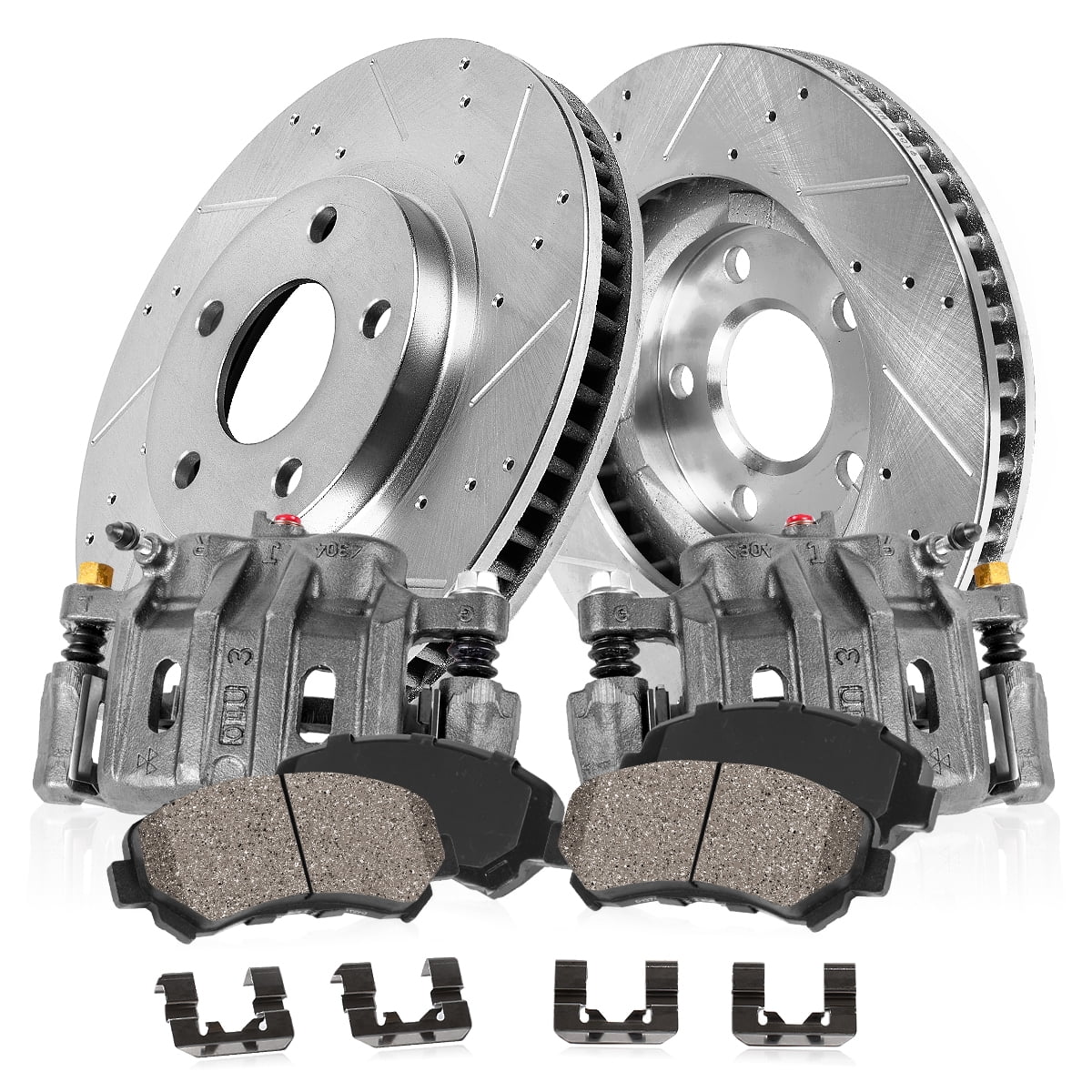 Callahan Brake Parts Brake Kit for Ford F-150 2009 Front Drilled and Slotted Brake Rotors with Ceramic Brake Pads and Brake Calipers EBYK048052