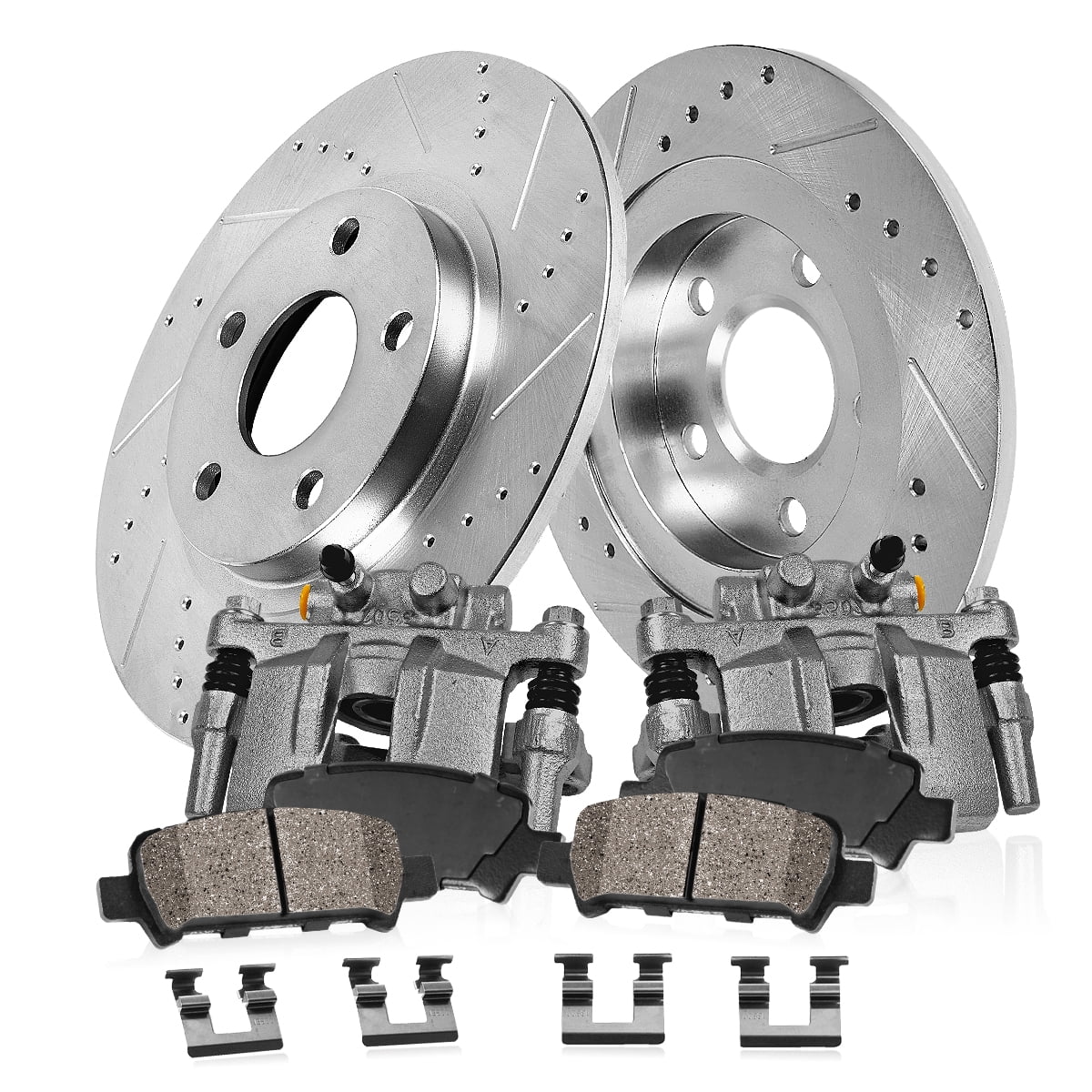 Callahan Brake Parts Brake Kit for Toyota RAV4 2011-2018 Rear Drilled and Slotted Brake Rotors with Ceramic Brake Pads and Brake Calipers EBYK040636