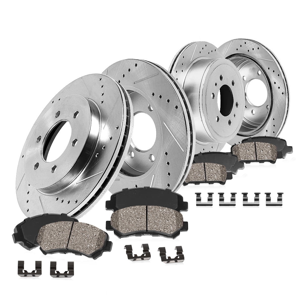 Callahan Brake Parts Brake Kit for Buick Enclave 2018-2020, Cadillac XT5 2017-2020, Cadillac XT6 2020 Front and Rear Drilled and Slotted Brake Rotors with Ceramic Brake Pads EBYK038352