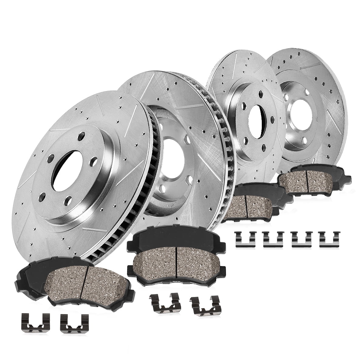Callahan Brake Parts Brake Kit for Buick Encore 2018-2022, Chevrolet Trax 2018-2022 Front and Rear Drilled and Slotted Brake Rotors with Ceramic Brake Pads EBYK049554