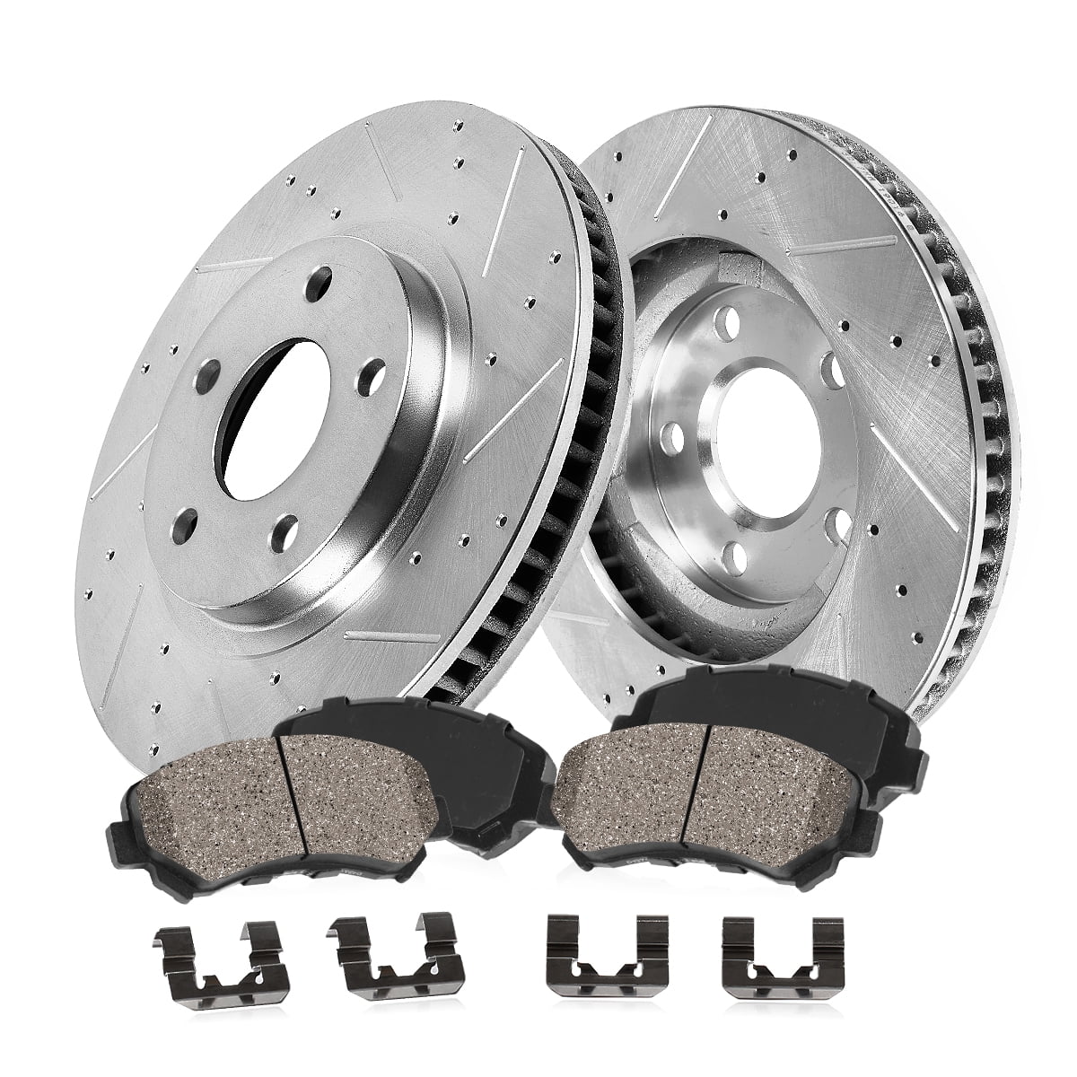 Callahan Brake Parts Brake Kit for Chrysler Town & Country 2001-2007, Dodge Caravan 2001-2007, Dodge Grand Caravan 2001-2007 Front Drilled and Slotted Brake Rotors with Ceramic Brake Pads EBYK015497