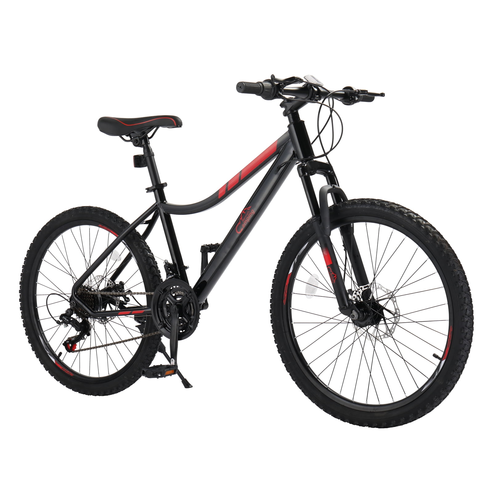 Ktaxon 24" Mountain Bike with Shimano 21 Speed, Disc Brakes, Black Red