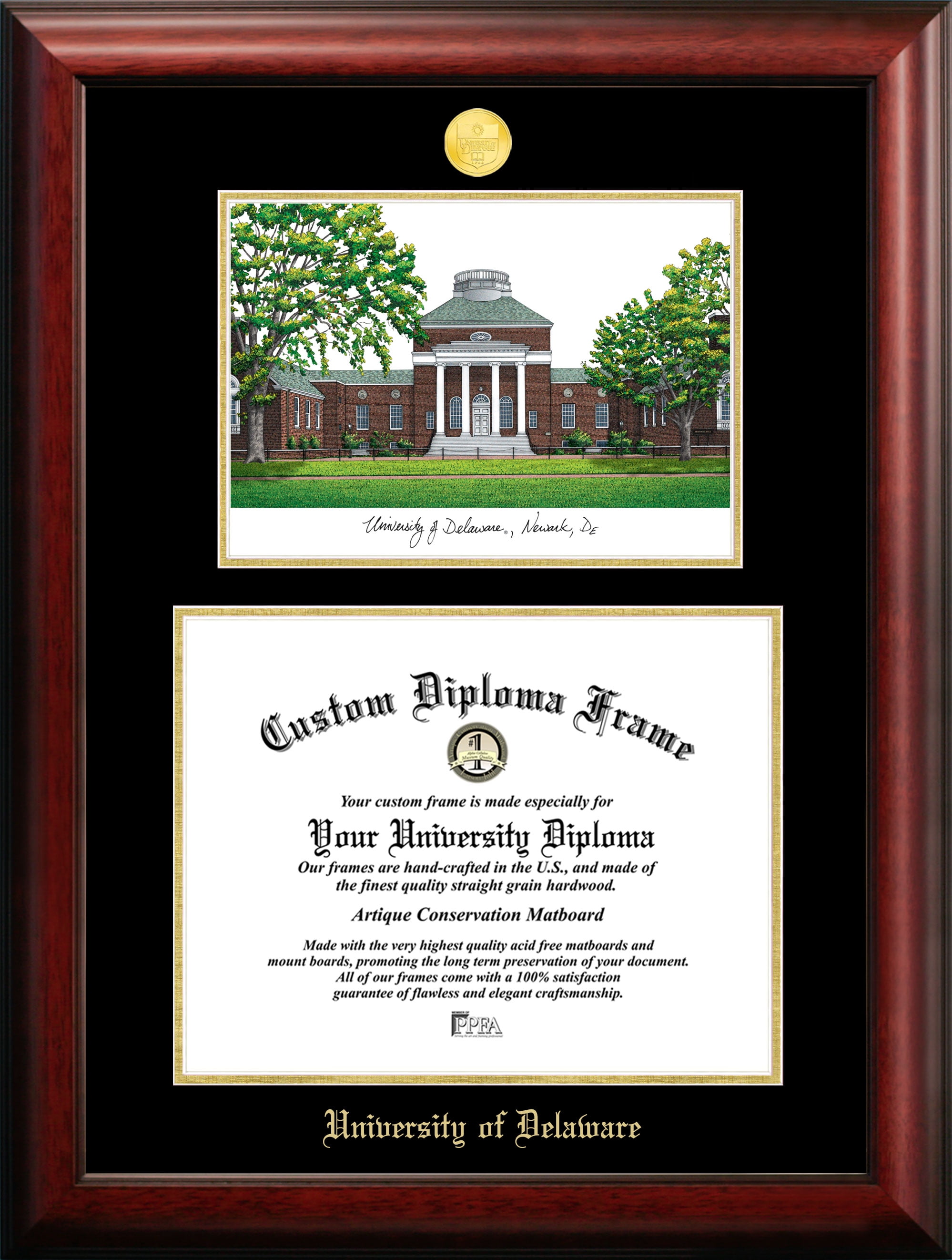 Campus Images DE999LGED University of Deleware Gold embossed diploma frame with Campus Images lithograph