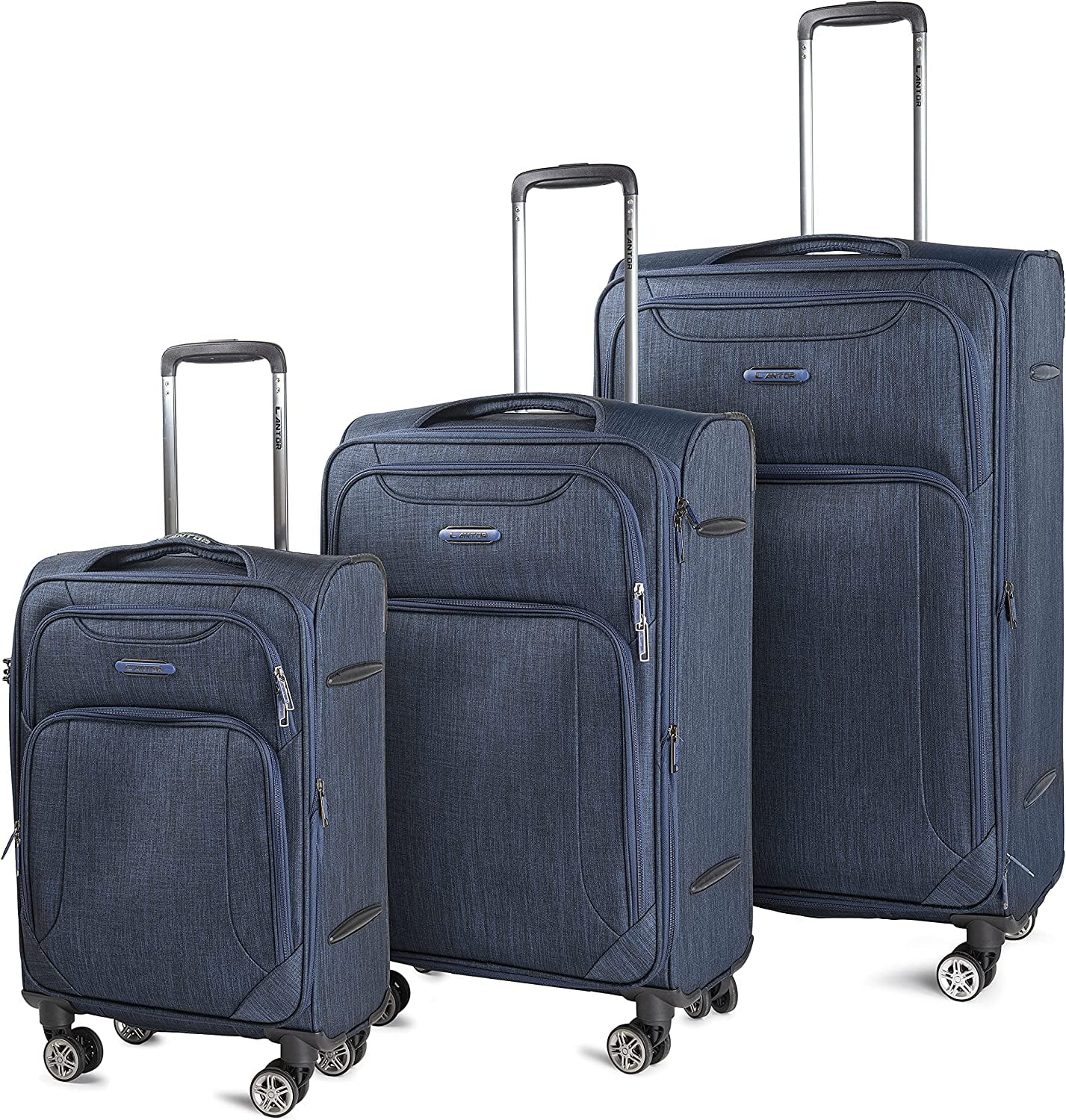 Cantor Ultra Lightweight Softside Luggage with Spinner Wheels,Navy, Set of 3, , and Interlocking Zippers with TSA Lock