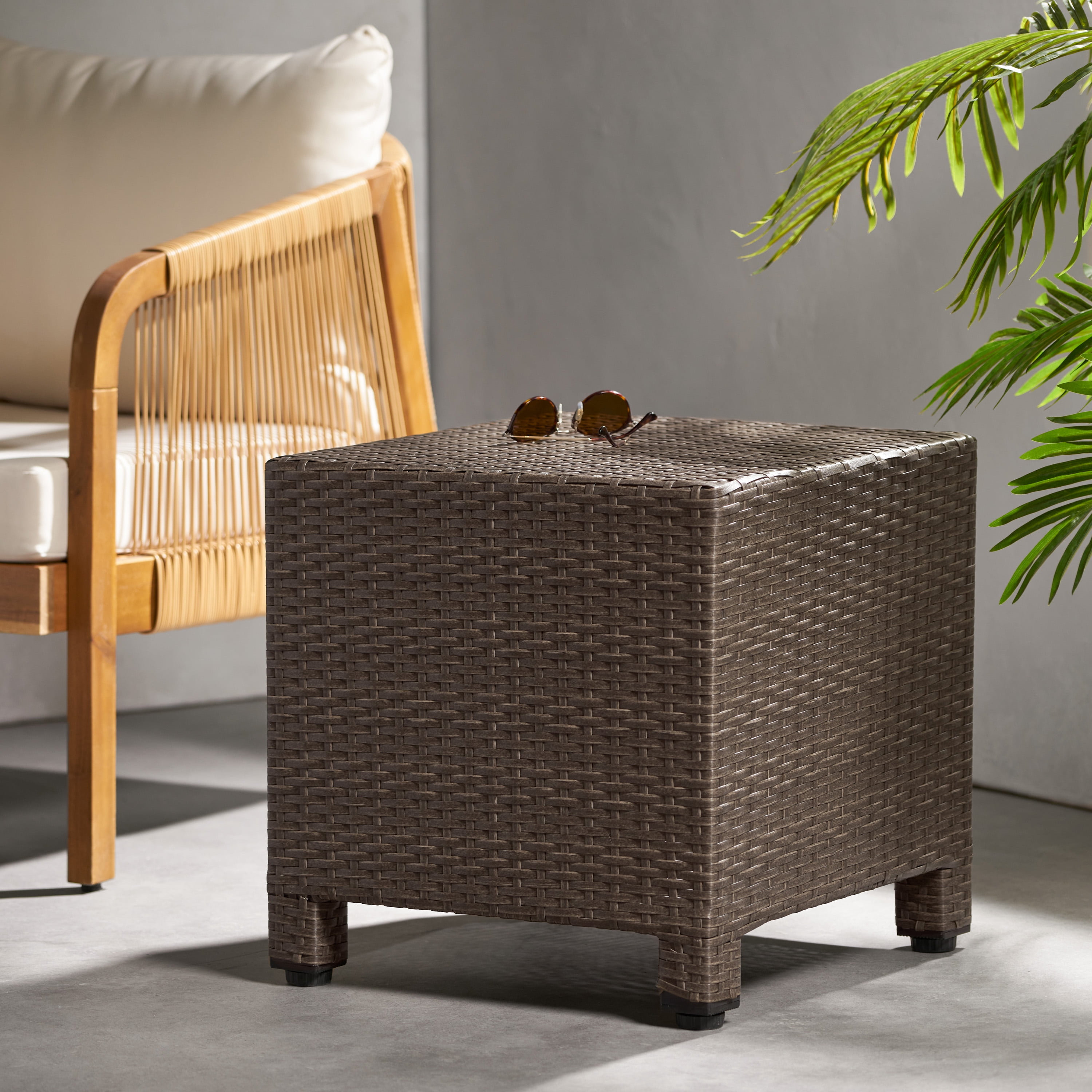 Cascada Outdoor Wicker Side Table, Brown