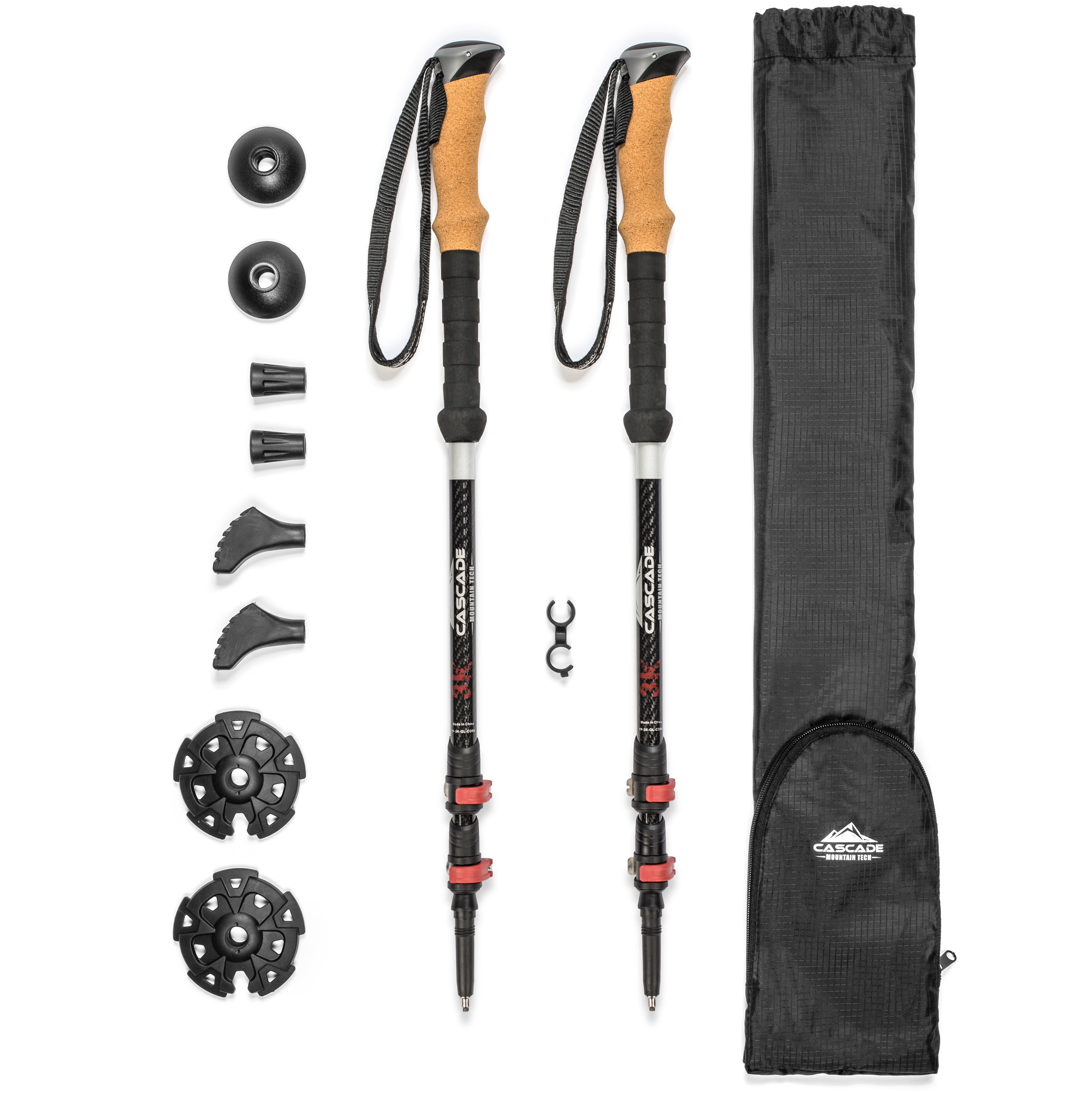 Cascade Mountain Tech 3K Carbon Fiber Quick Lock Cork Grip Trekking Poles - Walking or Hiking Stick