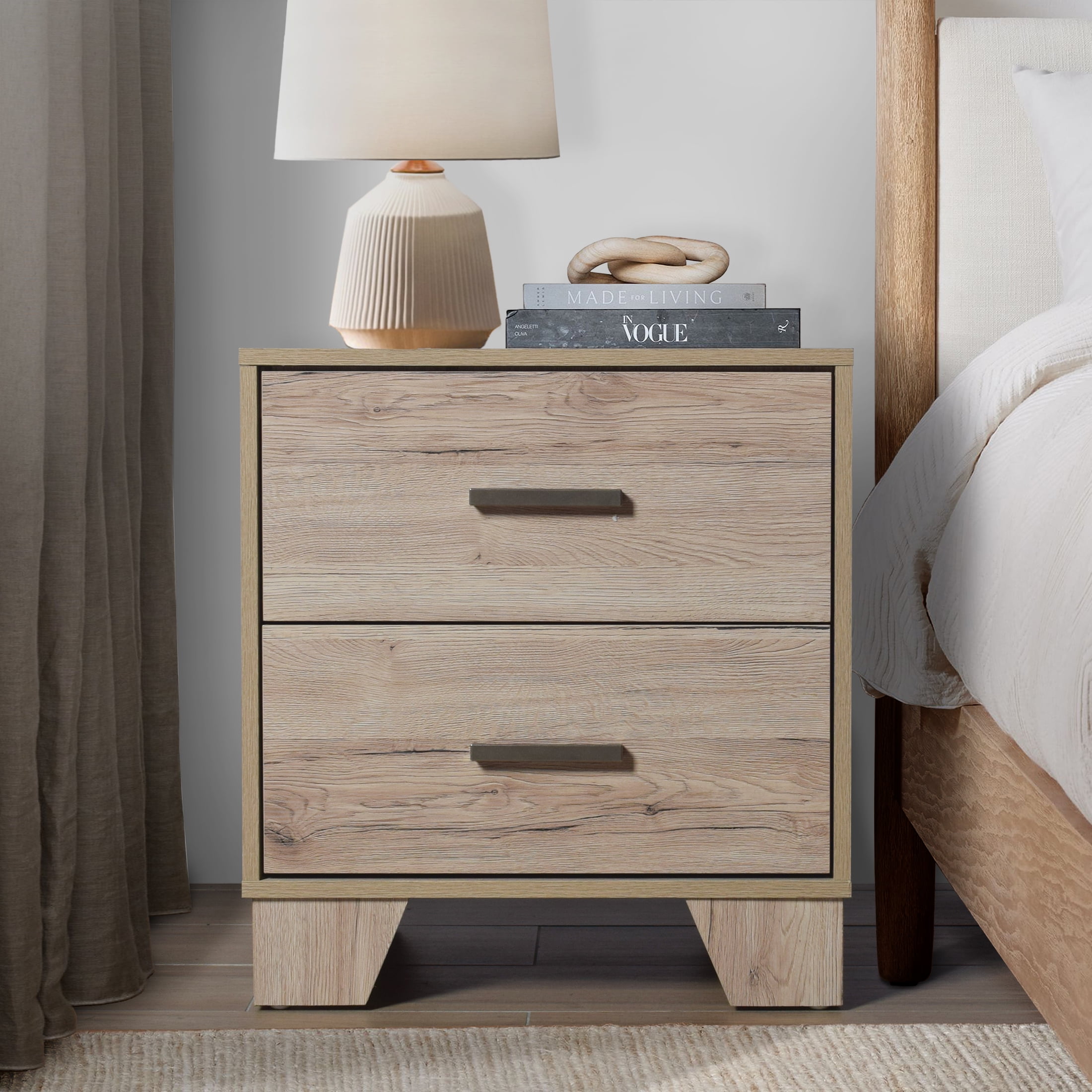 Castle Place Classic 2 Drawers Nightstand, Light Oak