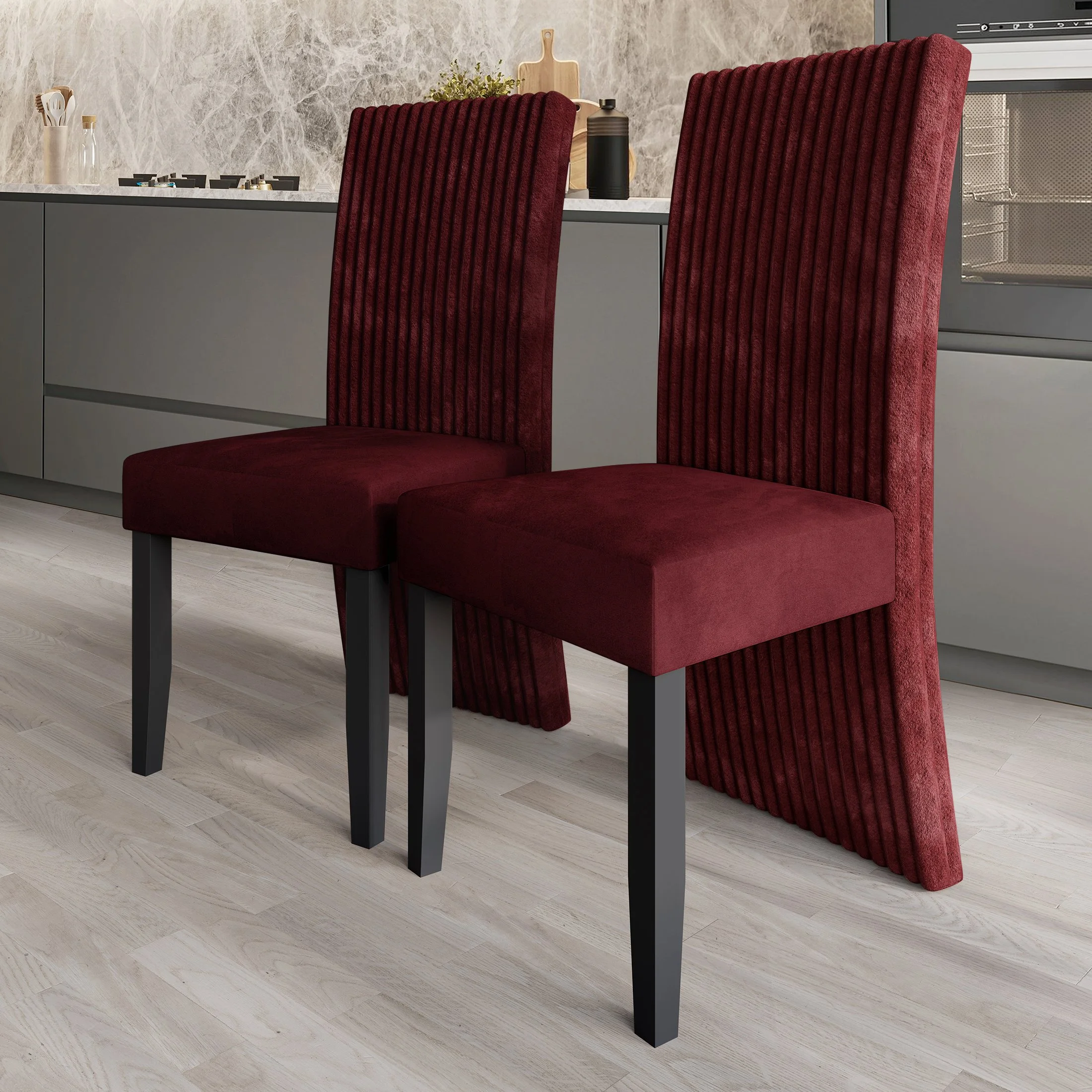 Castle Place Corduroy Contemporary Wooden Dining Chairs, Red, Set of 2