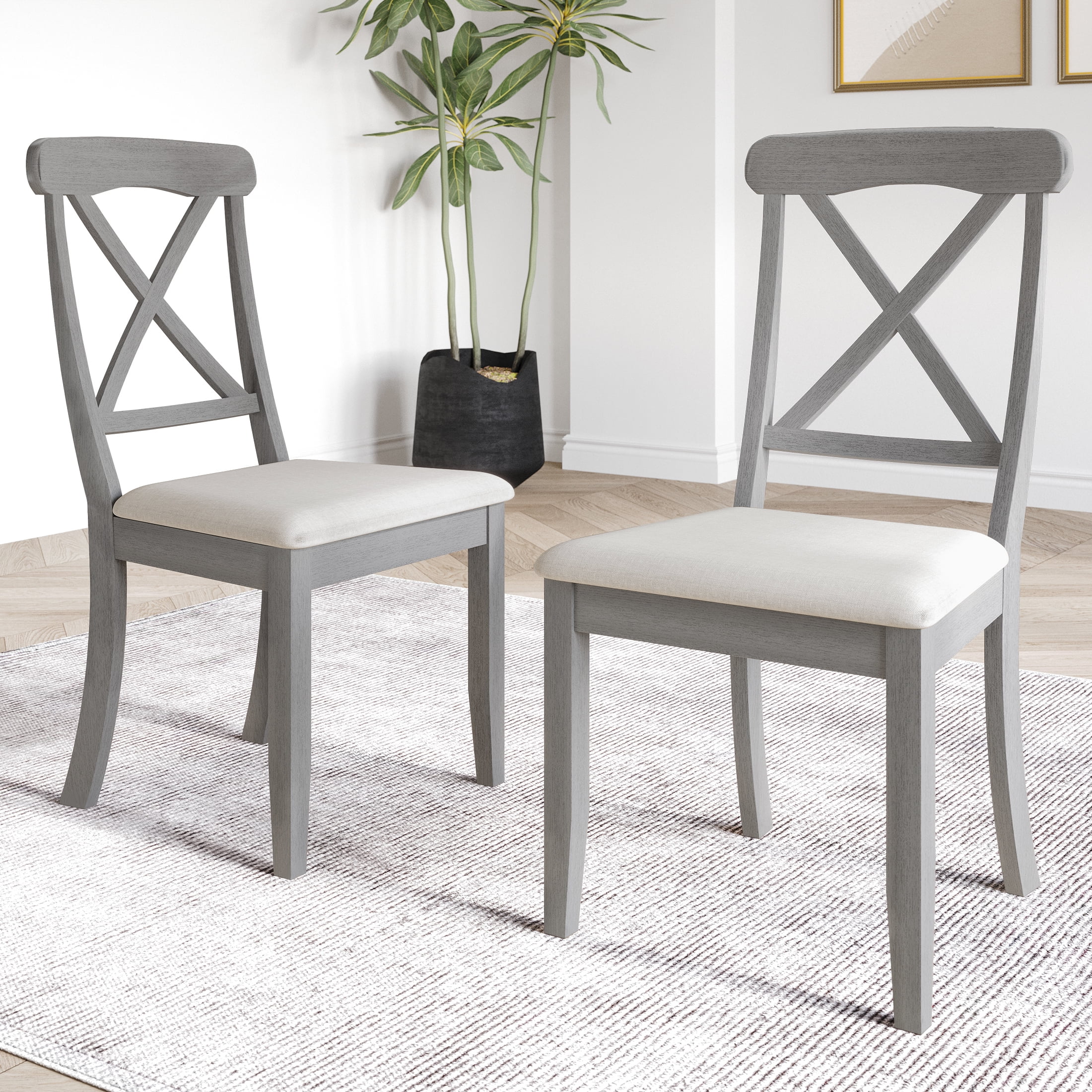 Castle Place Elegant Wooden Dining Chair, Set of 2, Grey