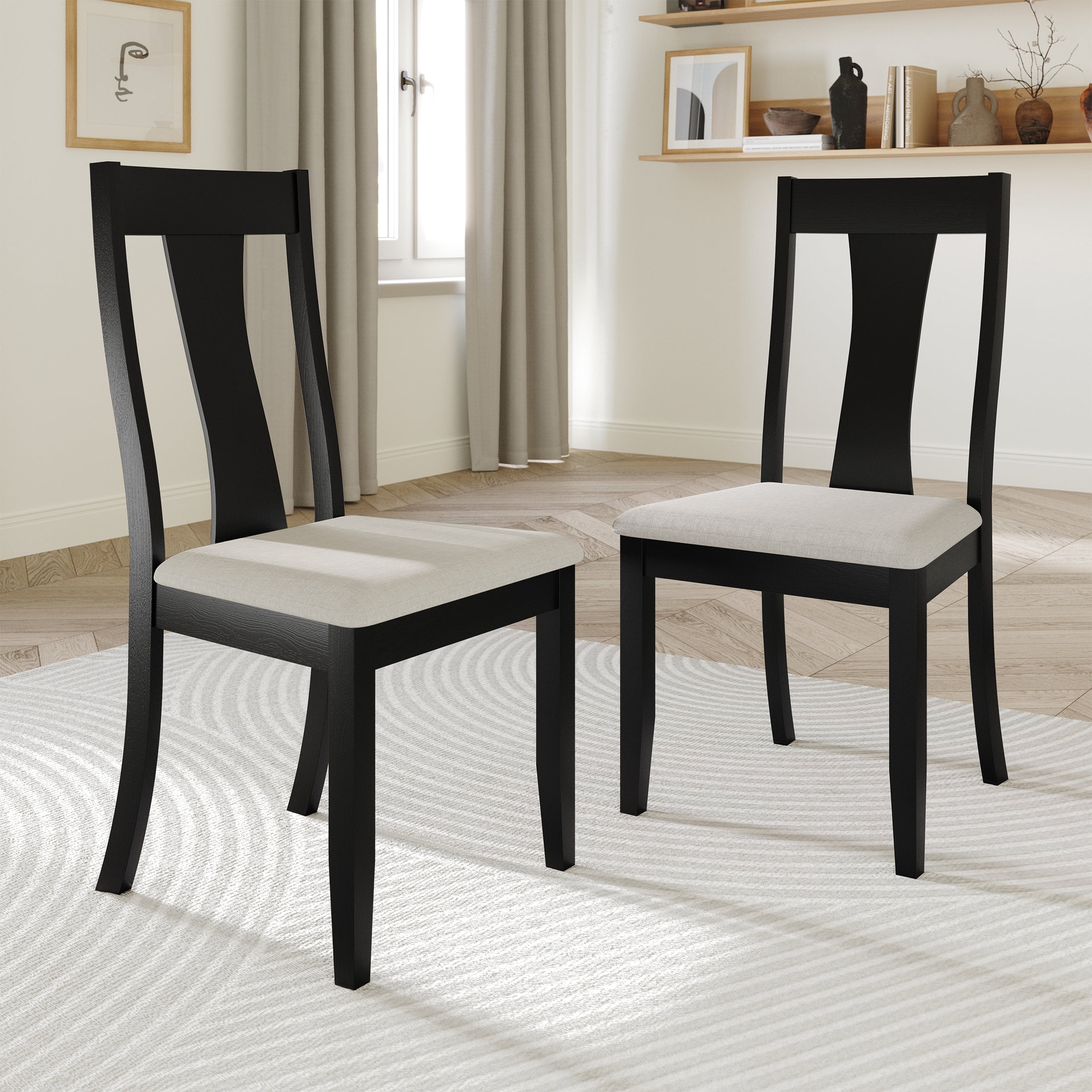 Castle Place Minimalist Wooden Dining Chair, Set of 2, Black