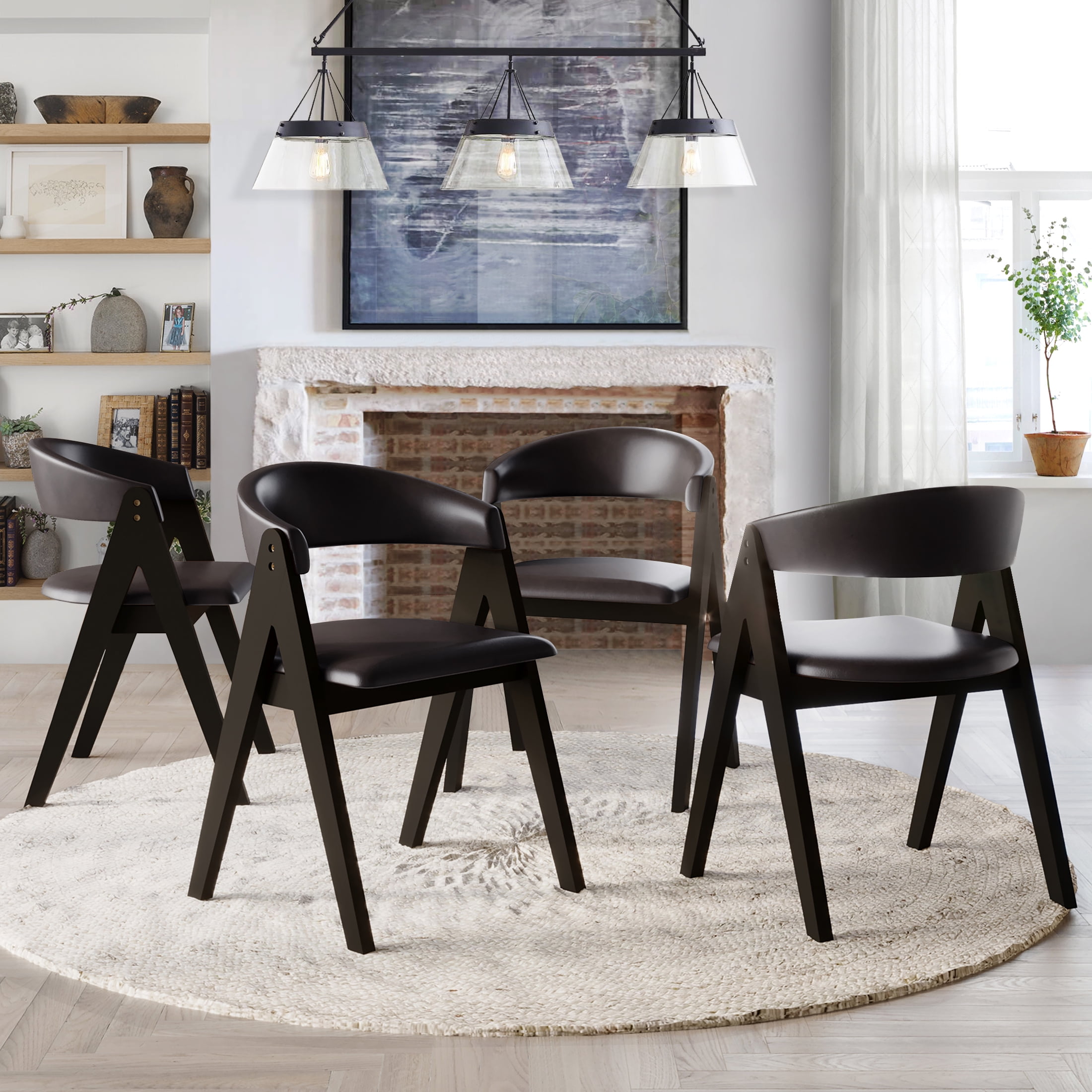 Castle Place Modern Sleek 4-Pieces Indoor Dining Chairs, Black
