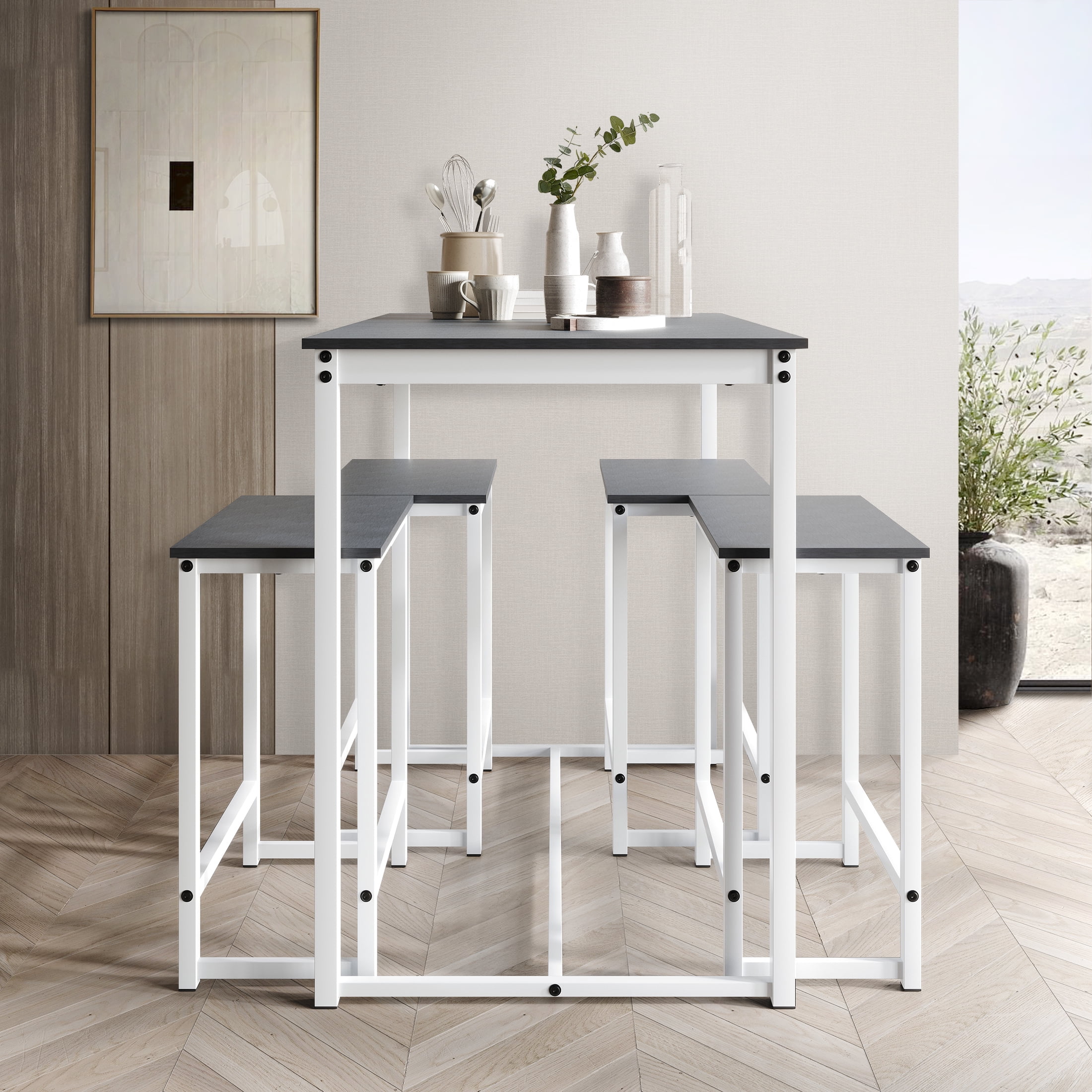 Castle Place Modern 5-Piece Counter Height Metal Dining Set, White