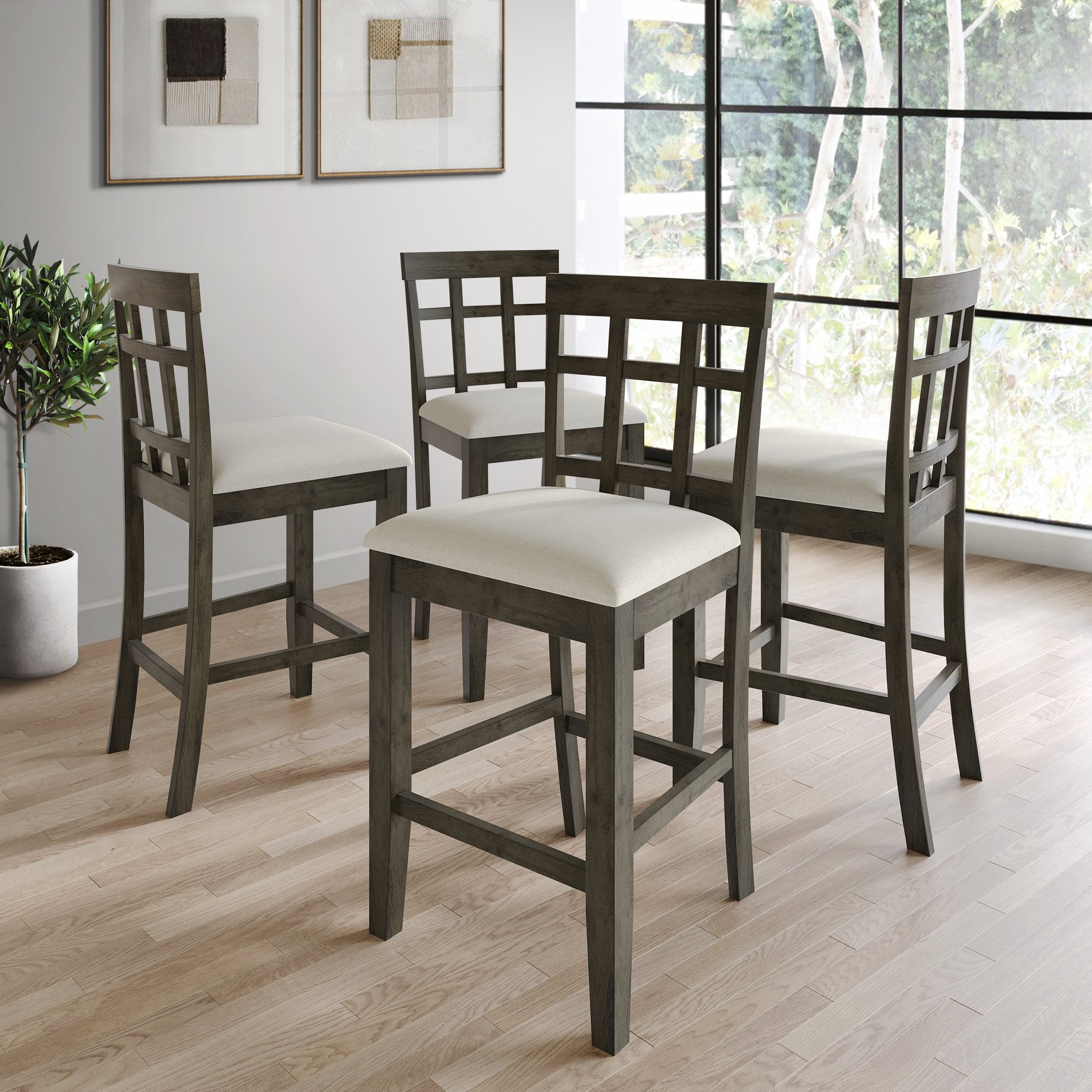 Castle Place Rustic Retreat 4-Piece Counter Height Indoor Dining Chairs, Dark Grey