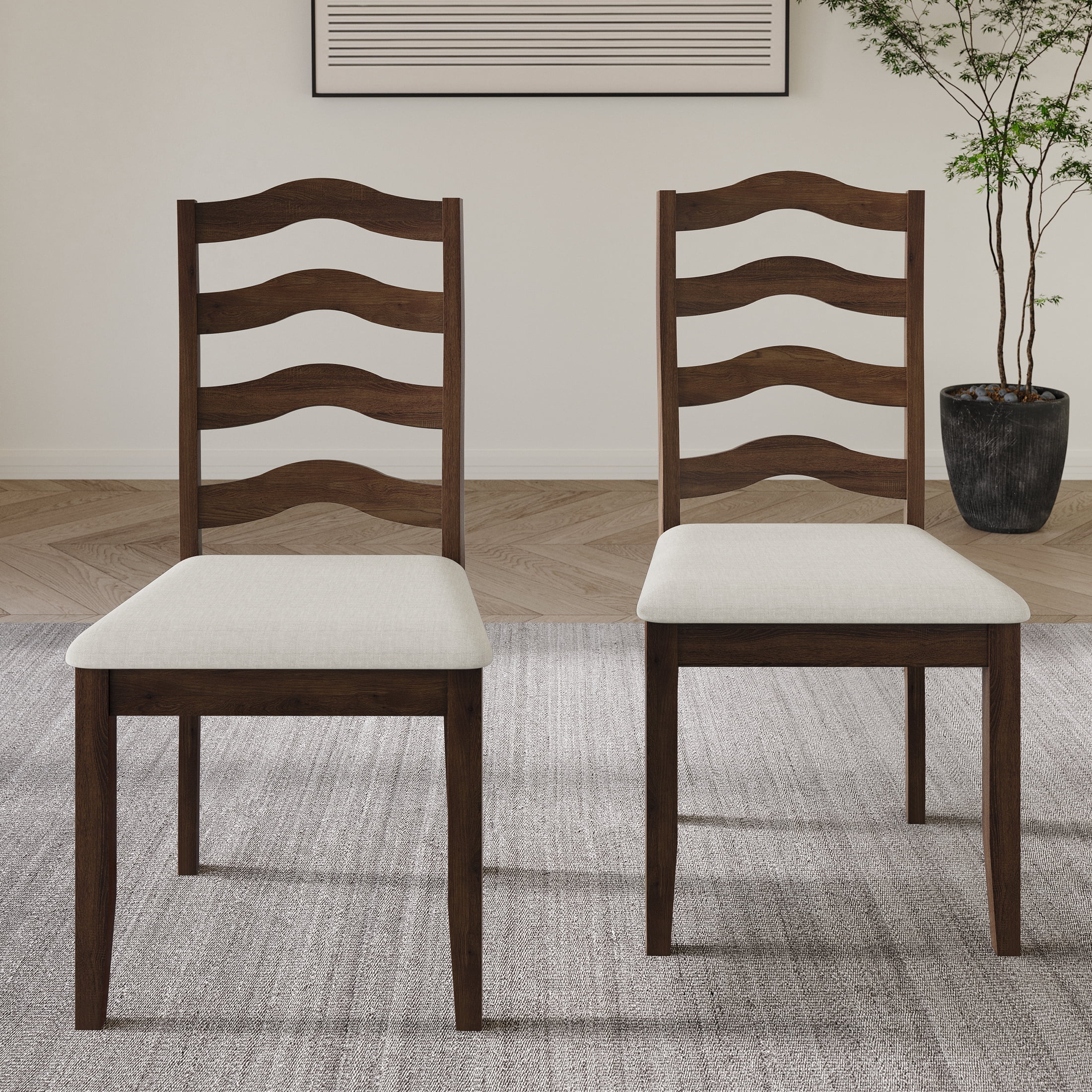 Castle Place Simple Timeless Wooden Dining Chair, Set of 2, Brown