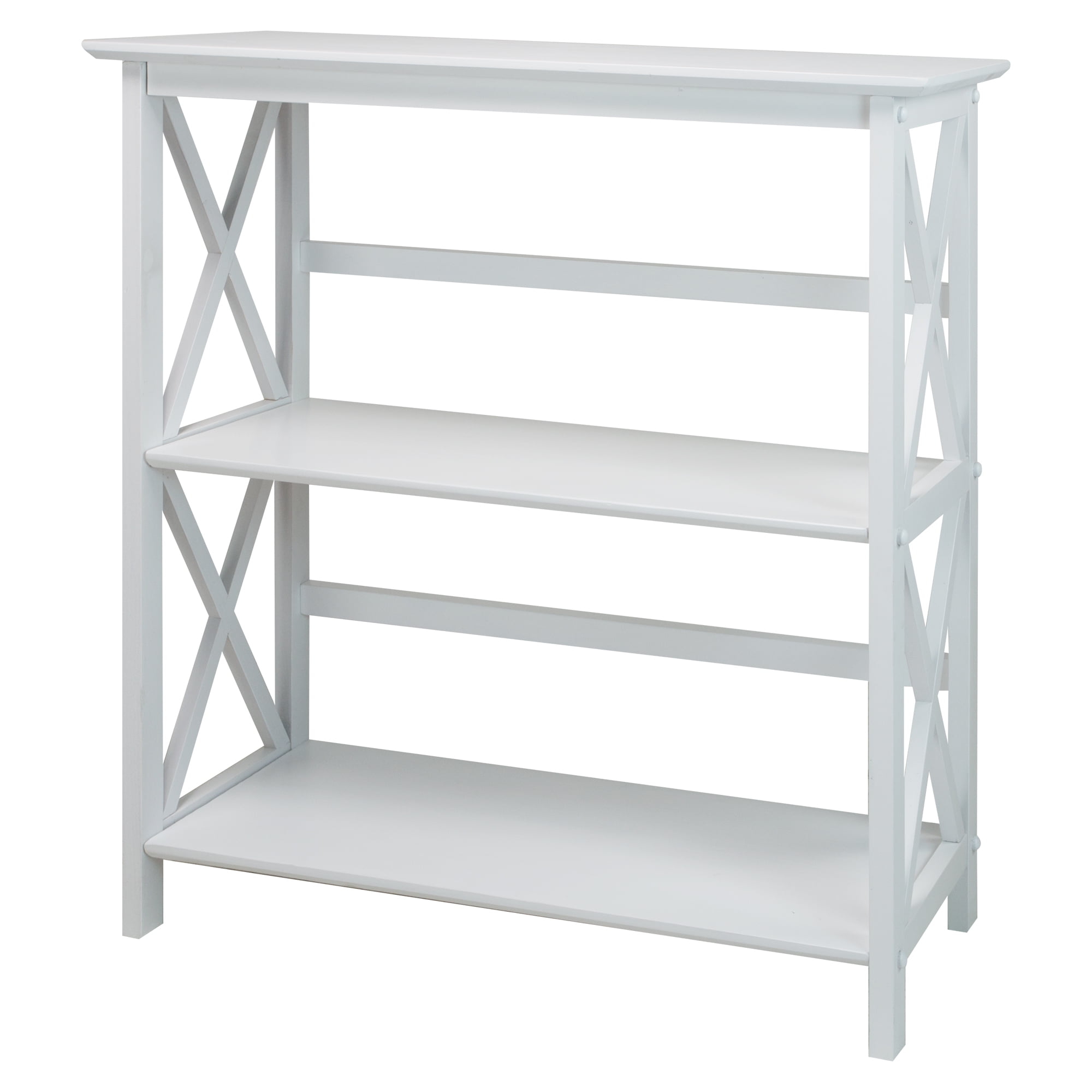 Casual Home Montego Lightweight 3 Tier Open Shelf X Design Wooden Bookcase Office Furniture , Wood (White)